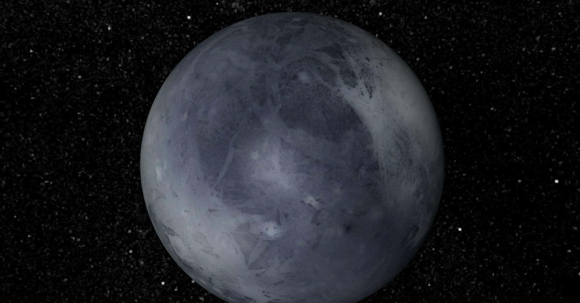 太空中一顆帶有隕石坑的藍色冰行星，被星星環繞