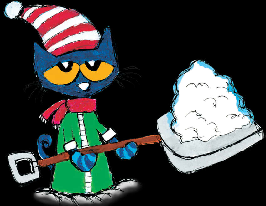 冬天貓咪鏟雪插圖 壁紙