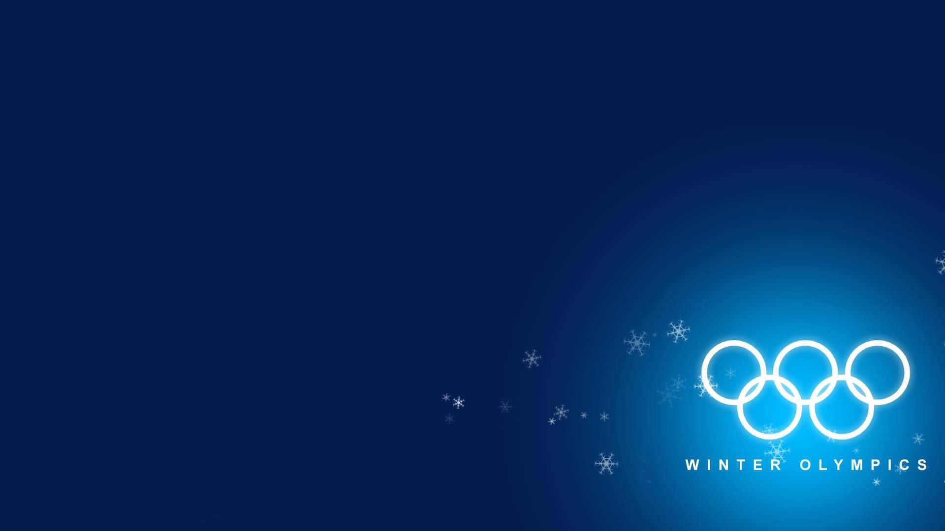 Winter Games 桌布 壁紙 — 冬季奧運會標誌在深藍色漸變背景上以白色圓環和雪花閃耀。