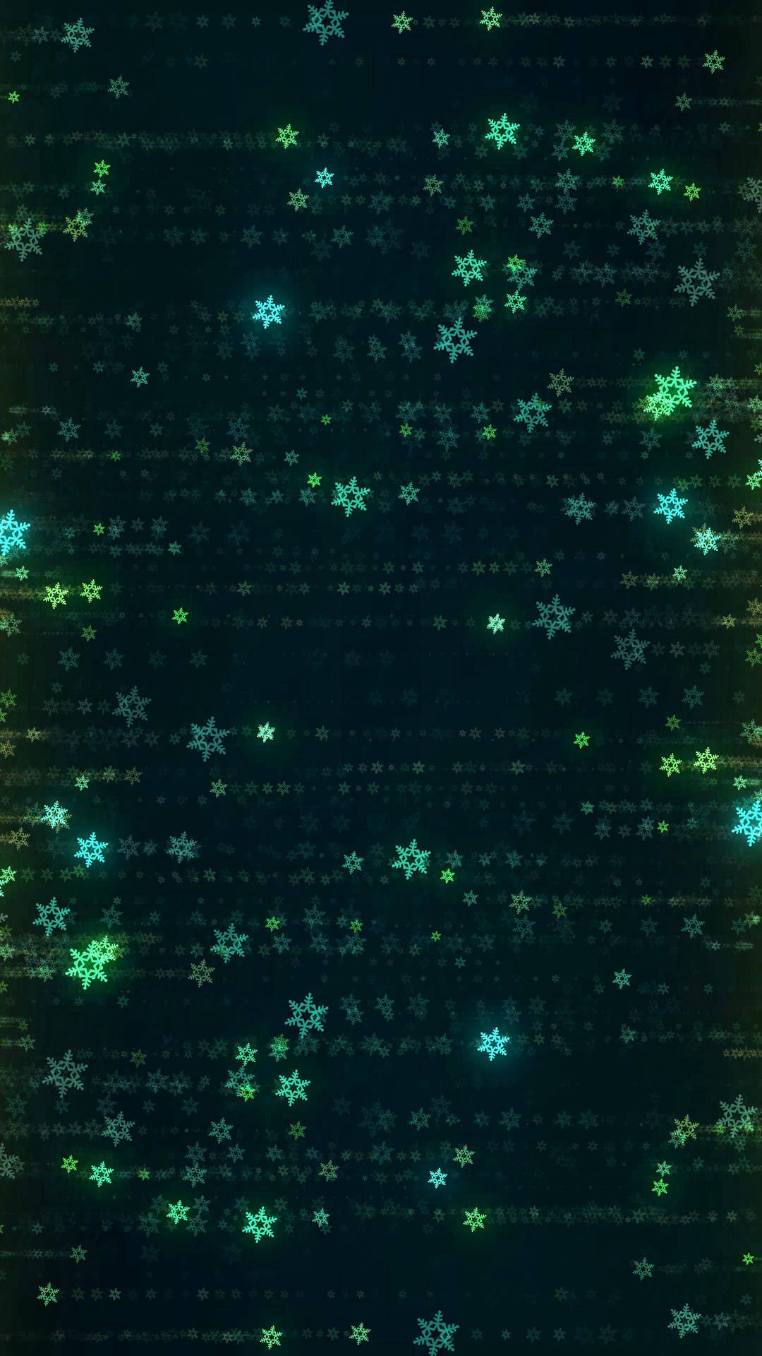 發光的雪花穿過黑暗的數字網格落下。