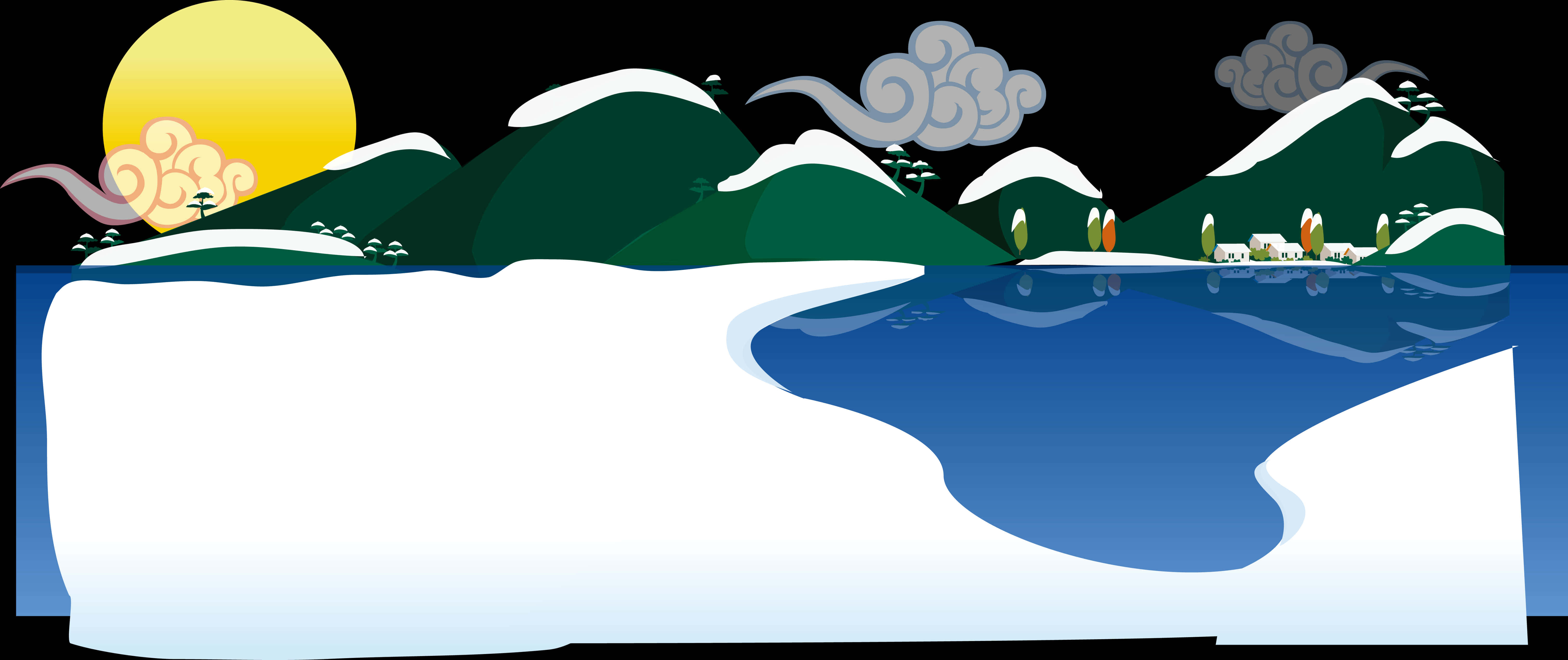 冬季雪山下湖泊雪景 壁紙