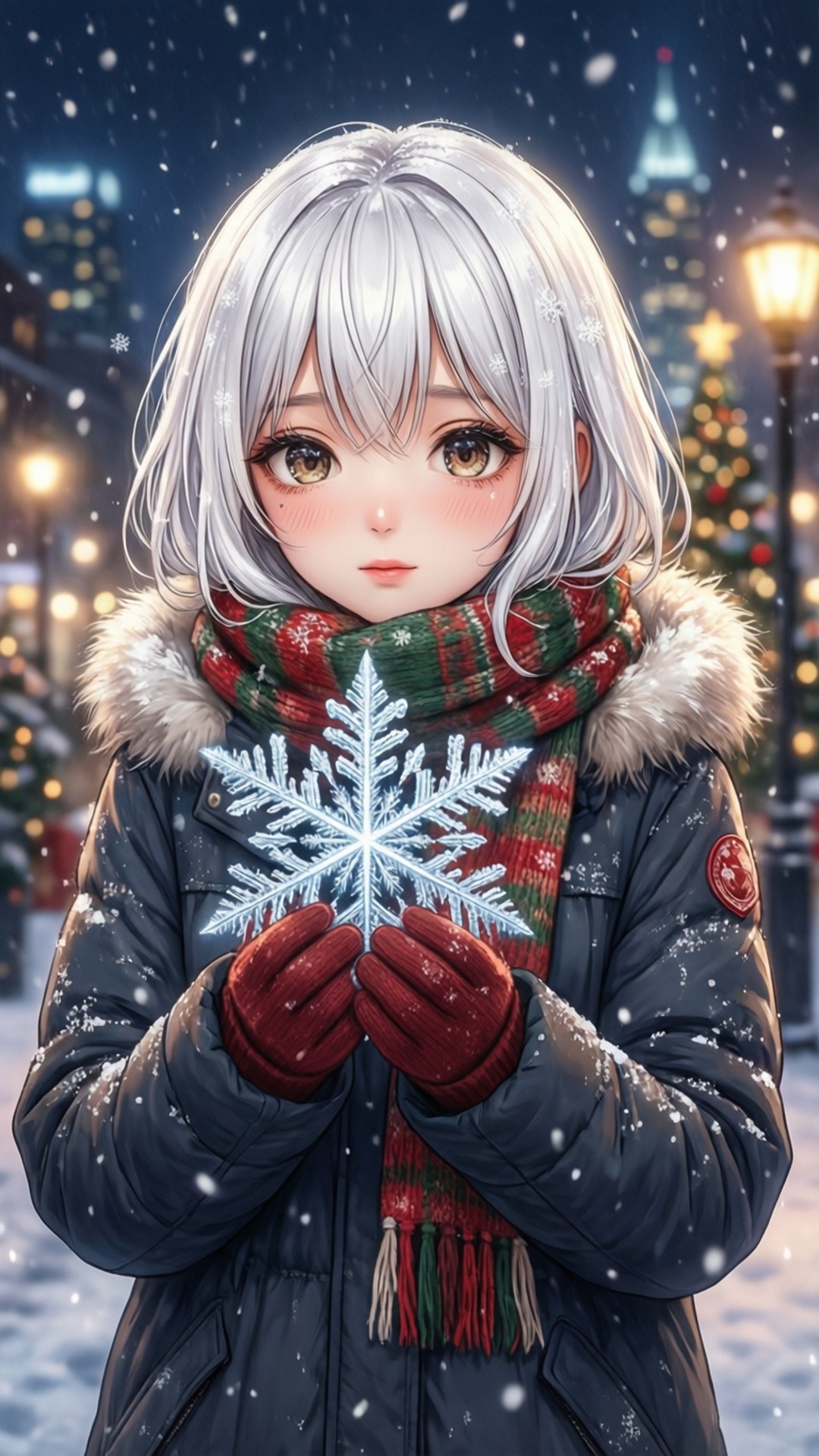 冬季雪花動漫少女 壁紙
