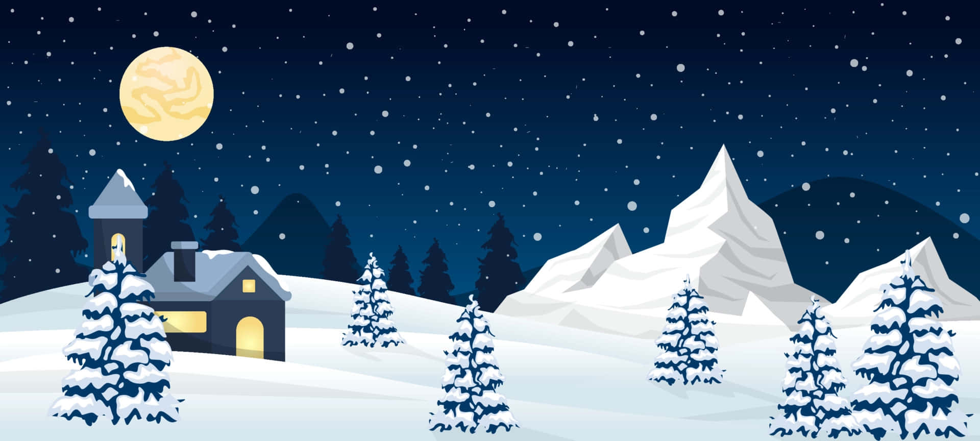 滿月下雪冬季森林中的舒適房子