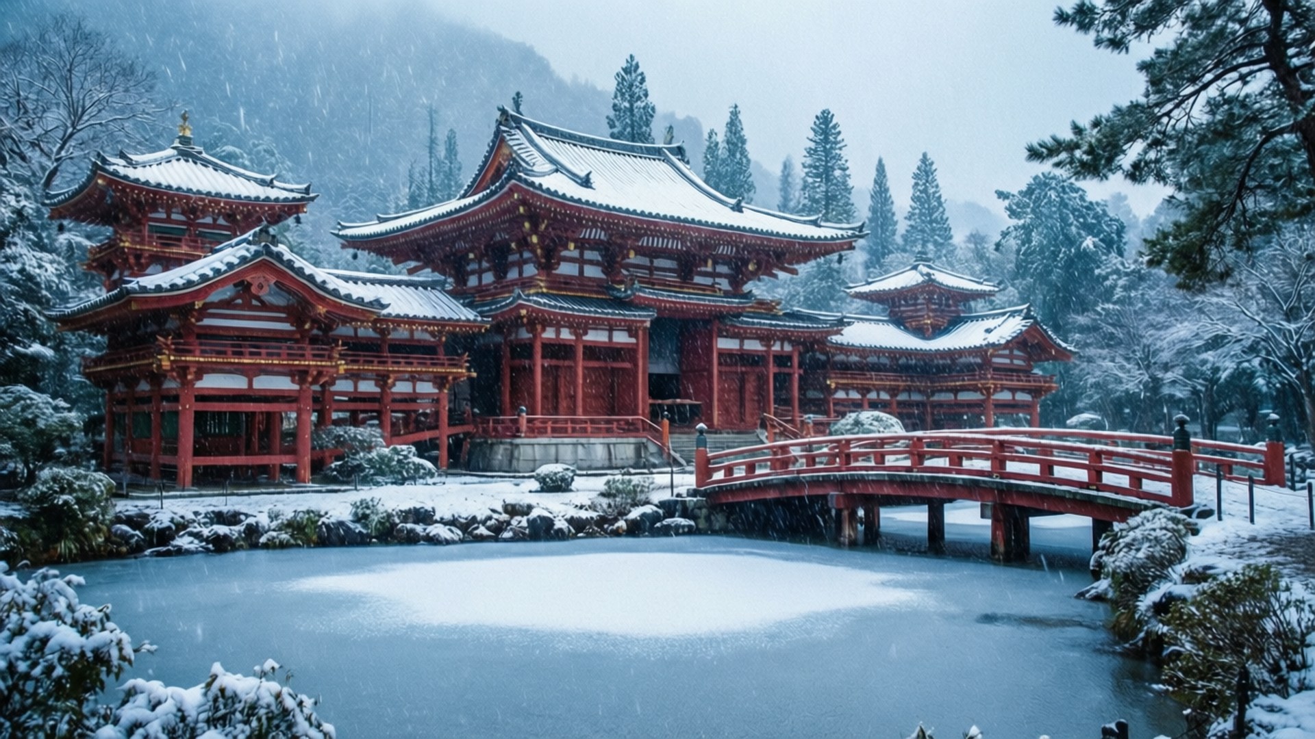 冬日寺院寧靜 壁紙