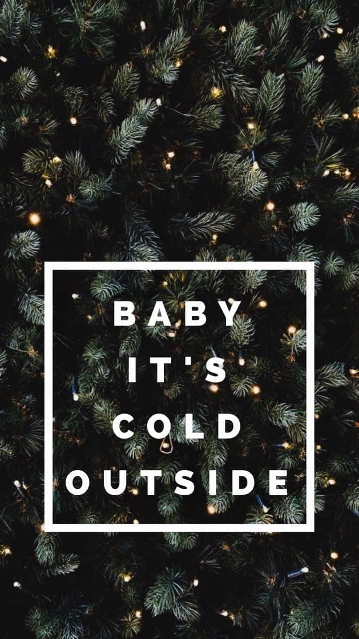 松樹枝條配上溫暖燈光和文字 'Baby It's Cold Outside'。
