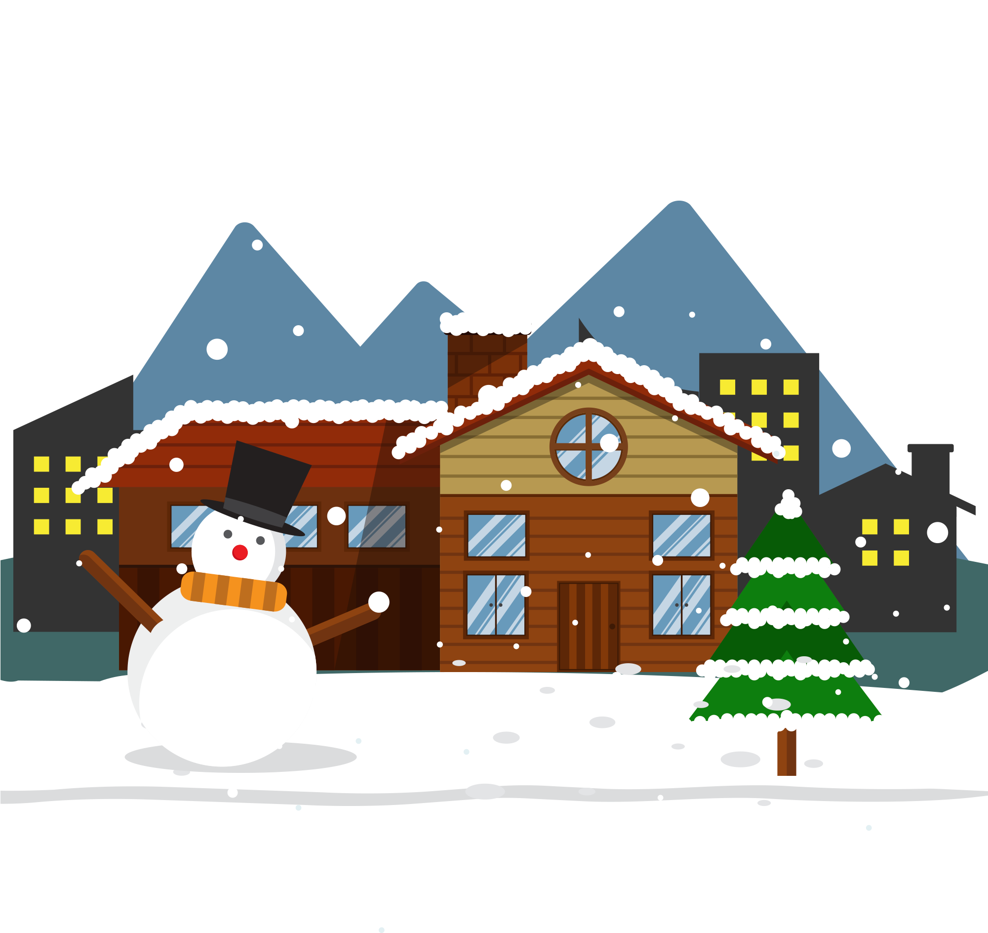 冬日雪景與雪人及小屋 壁紙