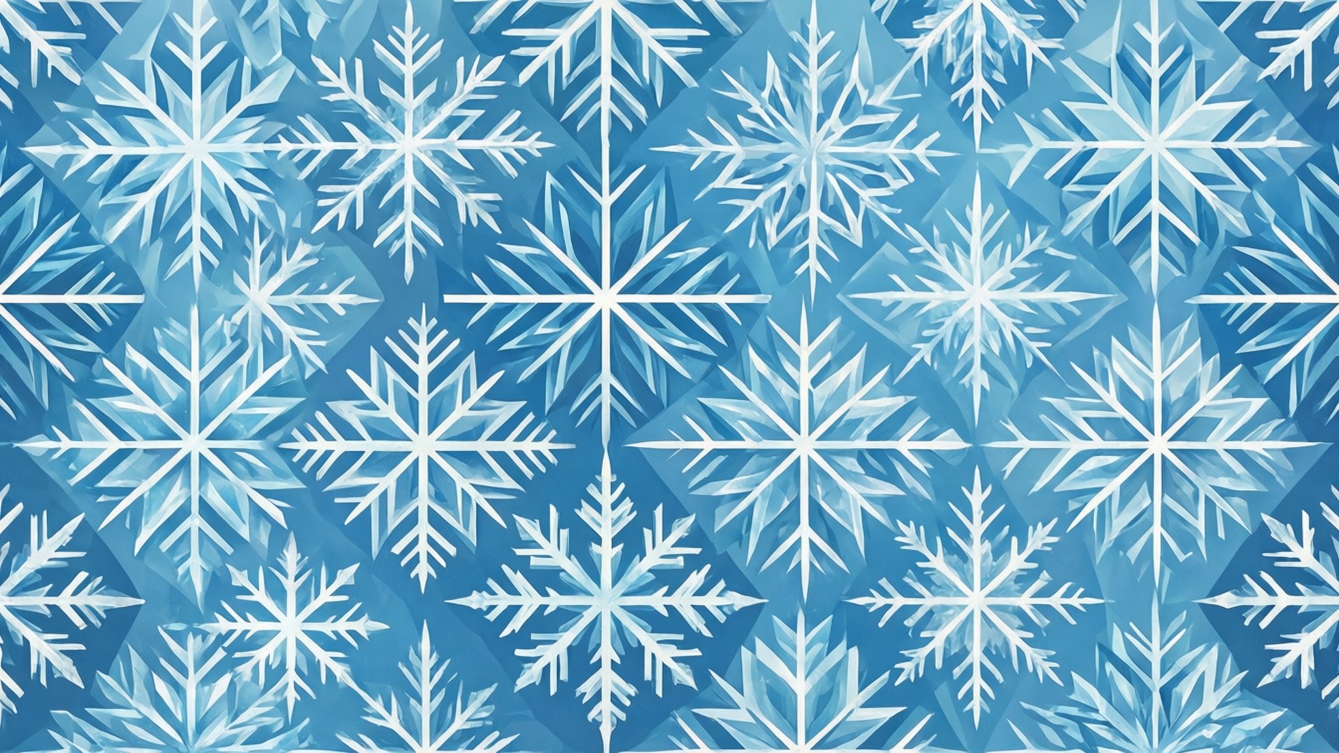 在藍色漸變背景上重複的白色雪花圖案