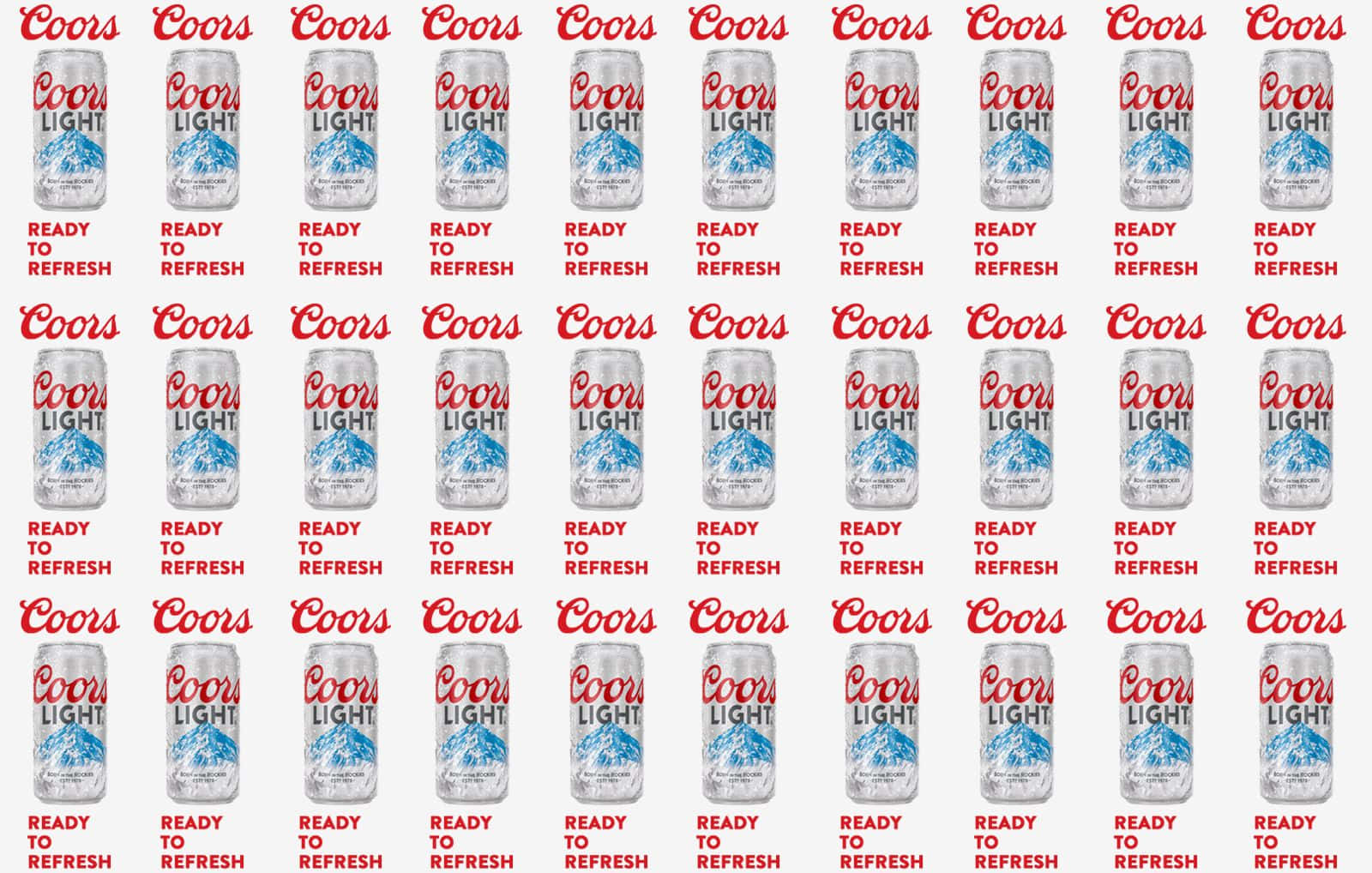 帶有山脈標誌和紅色文字的Coors Light啤酒罐網格
