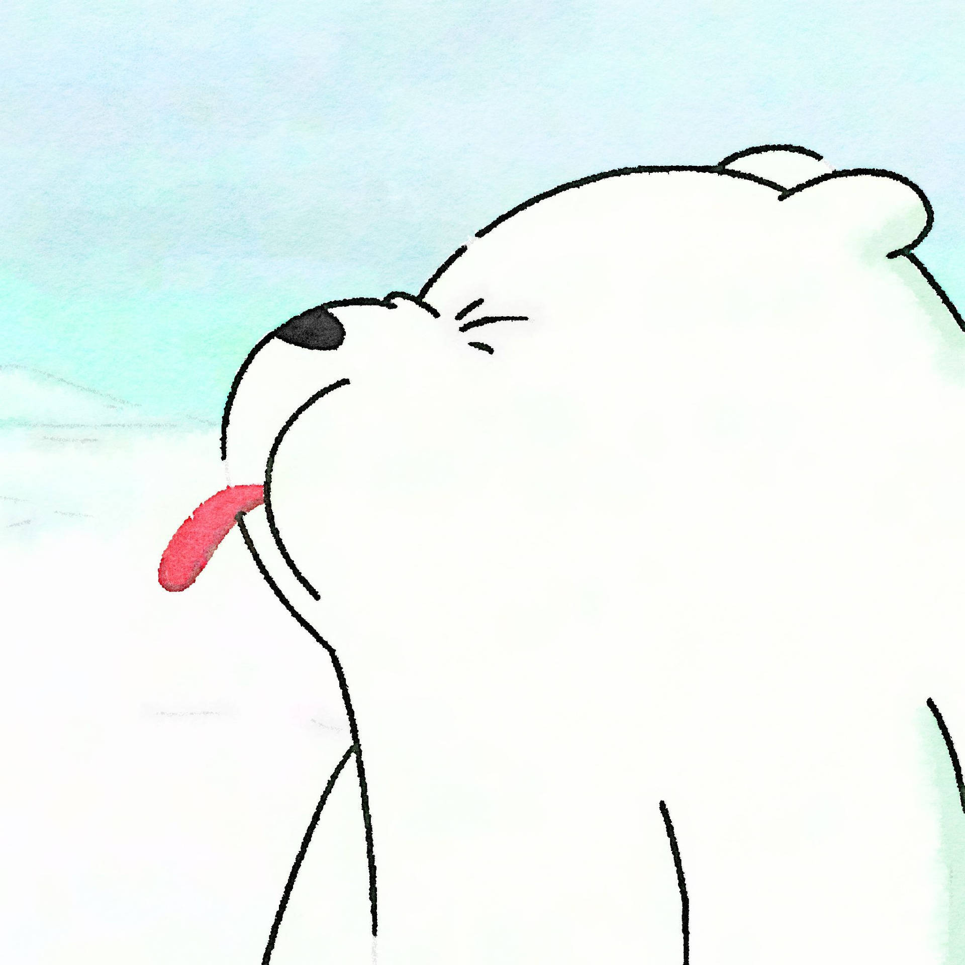 卡通北極熊在雪景中伸出舌頭