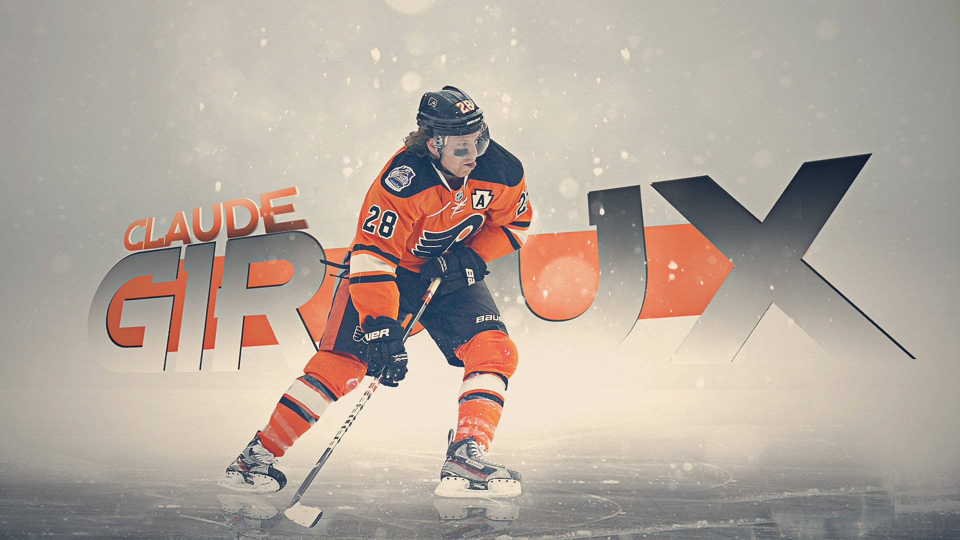 冰球運動員 Claude Giroux 在雪地比賽中於冰面上滑行。