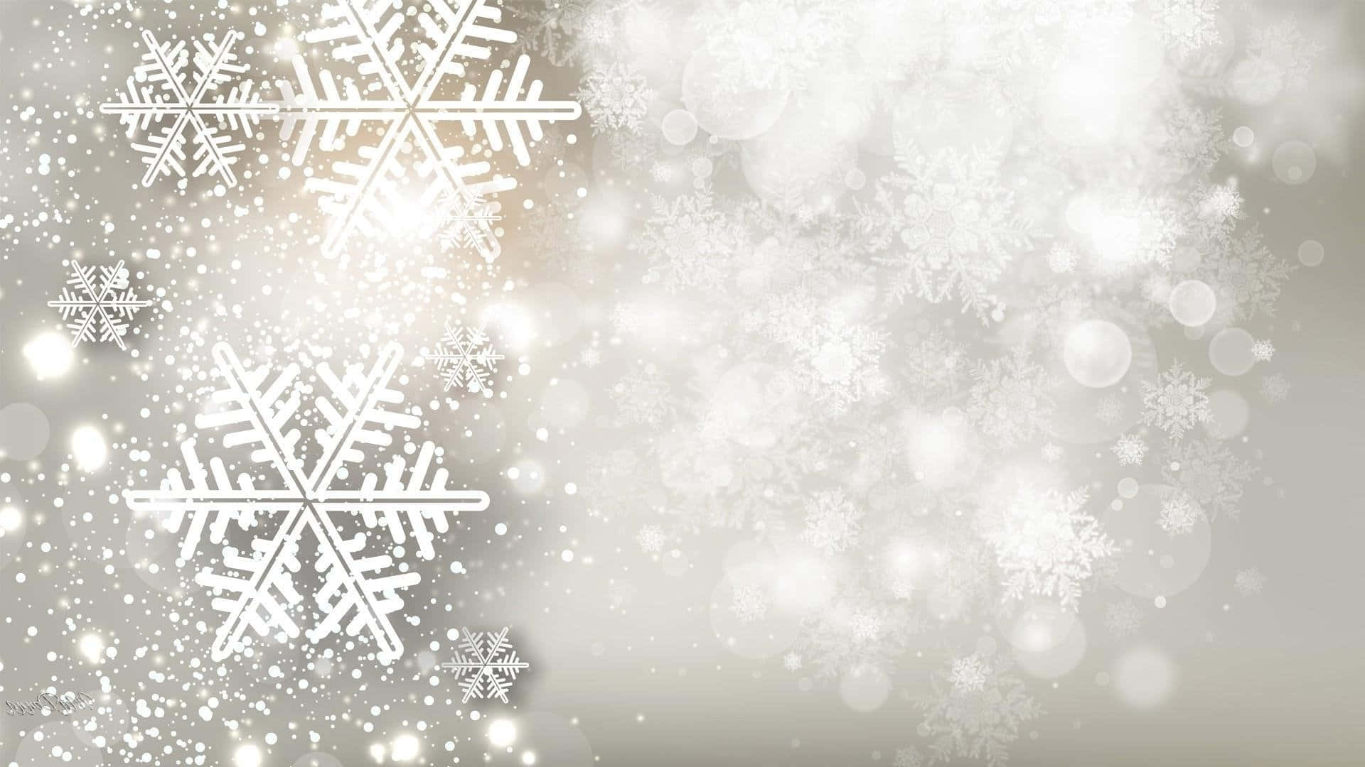 雪花飄落，伴隨著柔和發光的燈光，營造冬日場景。