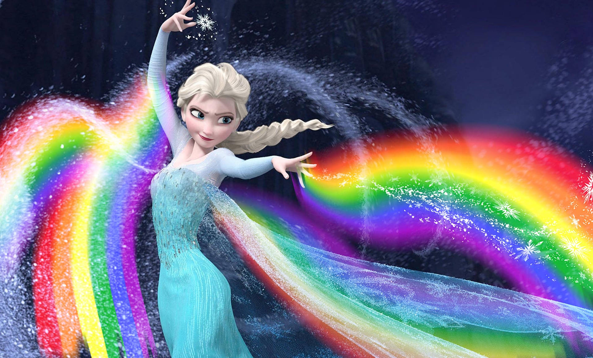 冰雪奇緣中的艾莎在冬季場景中創造出神奇的彩虹和雪花。 — 魔雪奇緣2 壁紙