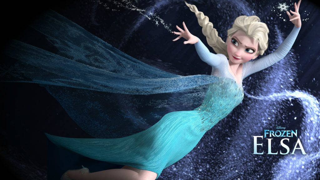 冰雪奇緣艾莎冰魔法 壁紙 — 《魔雪奇緣》的愛莎在深色宇宙背景下，身穿飄逸的藍綠色長袍優雅漂浮，魔法冰粒在她周圍旋轉。