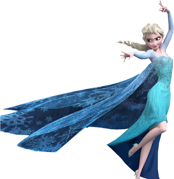 冰雪奇緣艾莎角色姿勢 壁紙 — 《魔雪奇緣》的愛莎在黑色背景前，身穿飾有雪花圖案的飄逸藍色長裙優雅起舞。