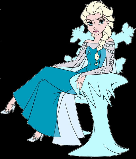 冰雪奇緣艾莎角色插畫 壁紙 — 《魔雪奇緣》的愛莎威嚴地坐在冰造王座上，雪花在她周圍旋轉，構成風格化的動畫場景。