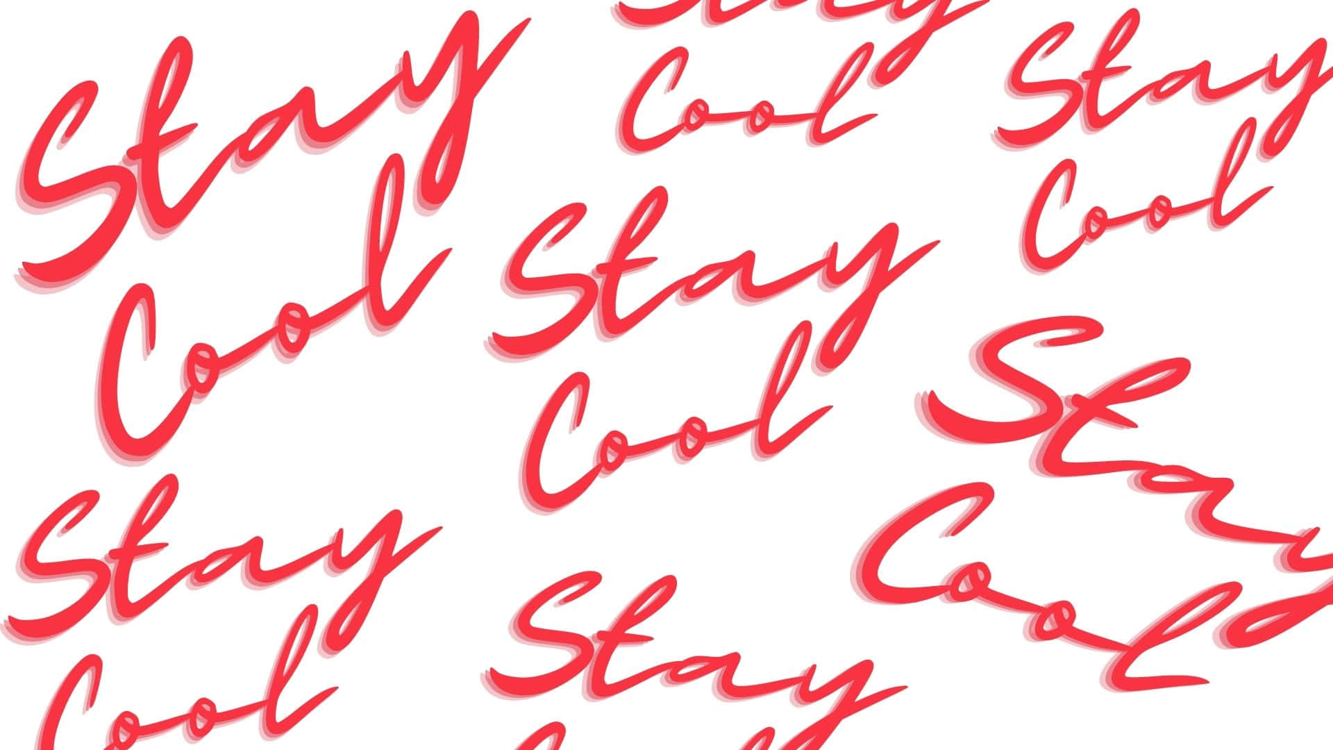 冷靜下來，放鬆心情 壁紙 — 紅色草書 'Stay Cool' 文字以對角線重複排列在帶有柔和陰影的潔白背景上。