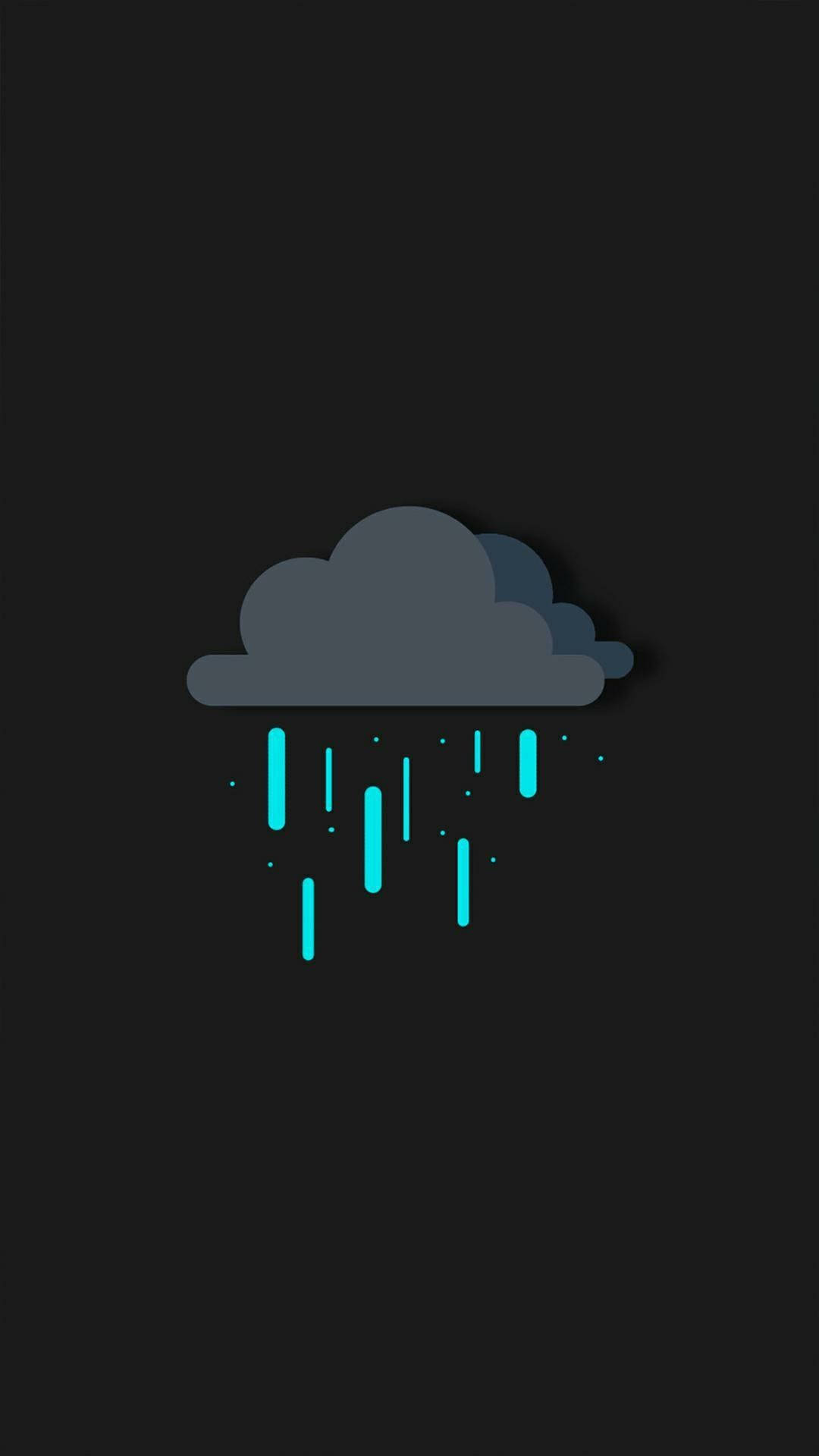 一個風格化的雲朵在黑色背景上傾瀉發光的青色雨滴。