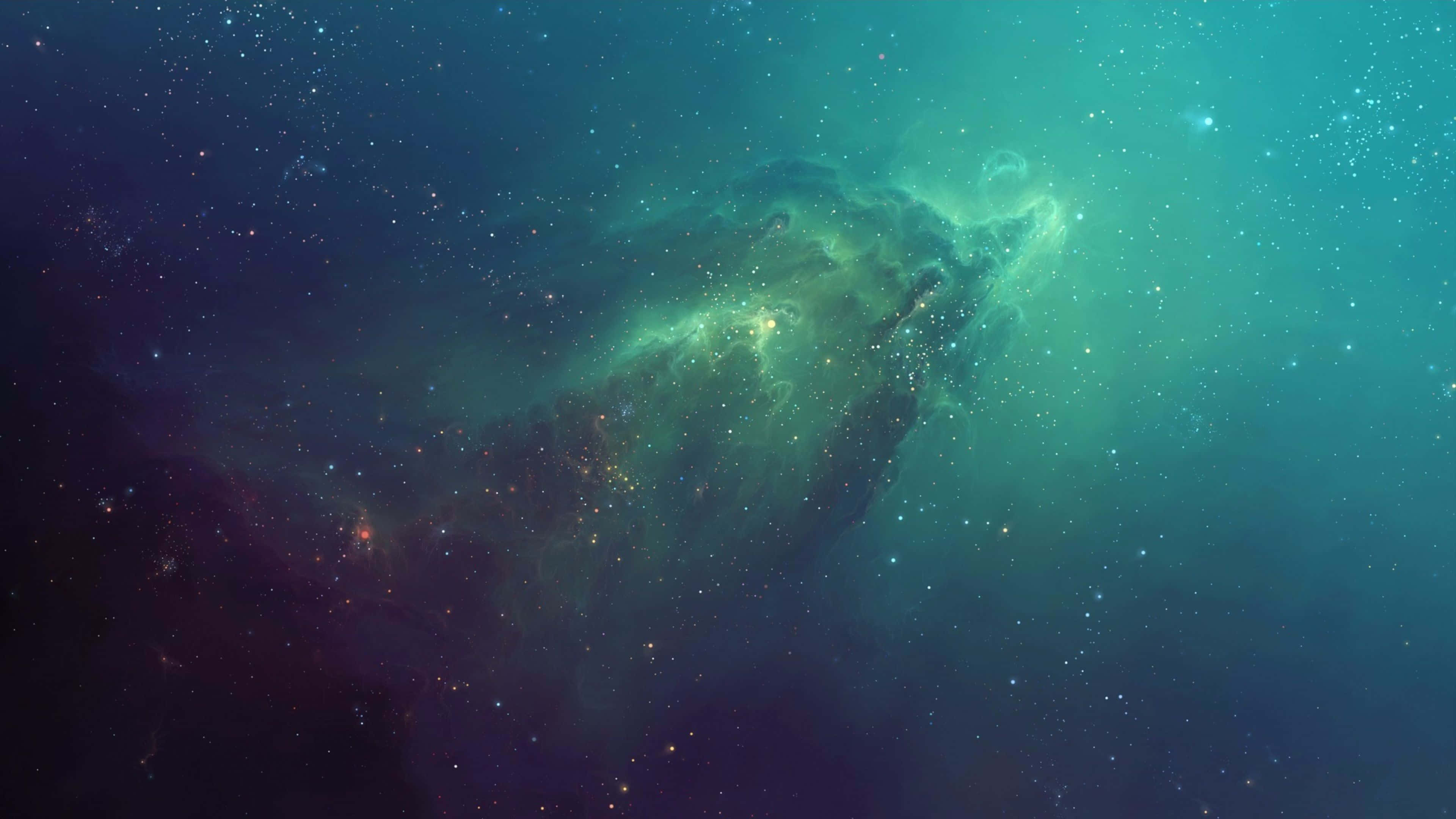 凝視星際宇宙的奇觀！ 壁紙 — 宇宙星雲在深空星場中散發出青綠色和紫色的光芒。