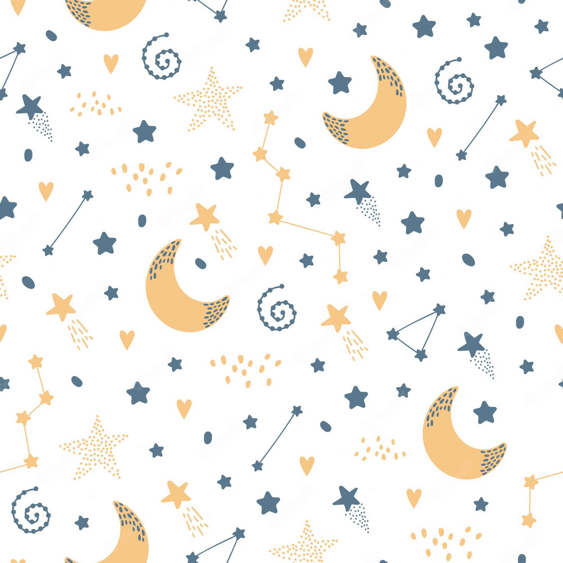 白色背景上的月亮、星星和心形天體圖案