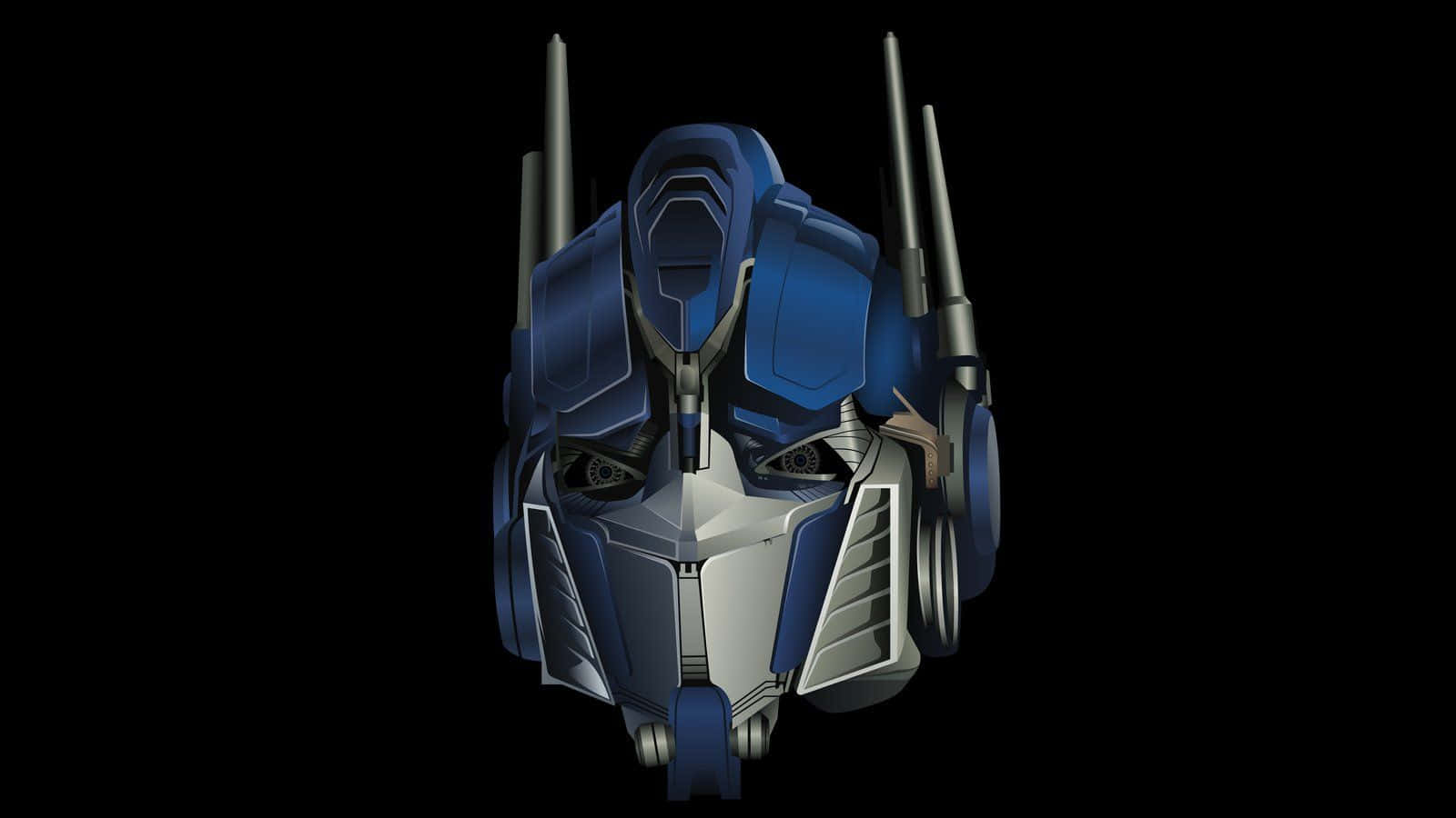 Optimus Prime 機械人頭部藍銀色配黑色背景