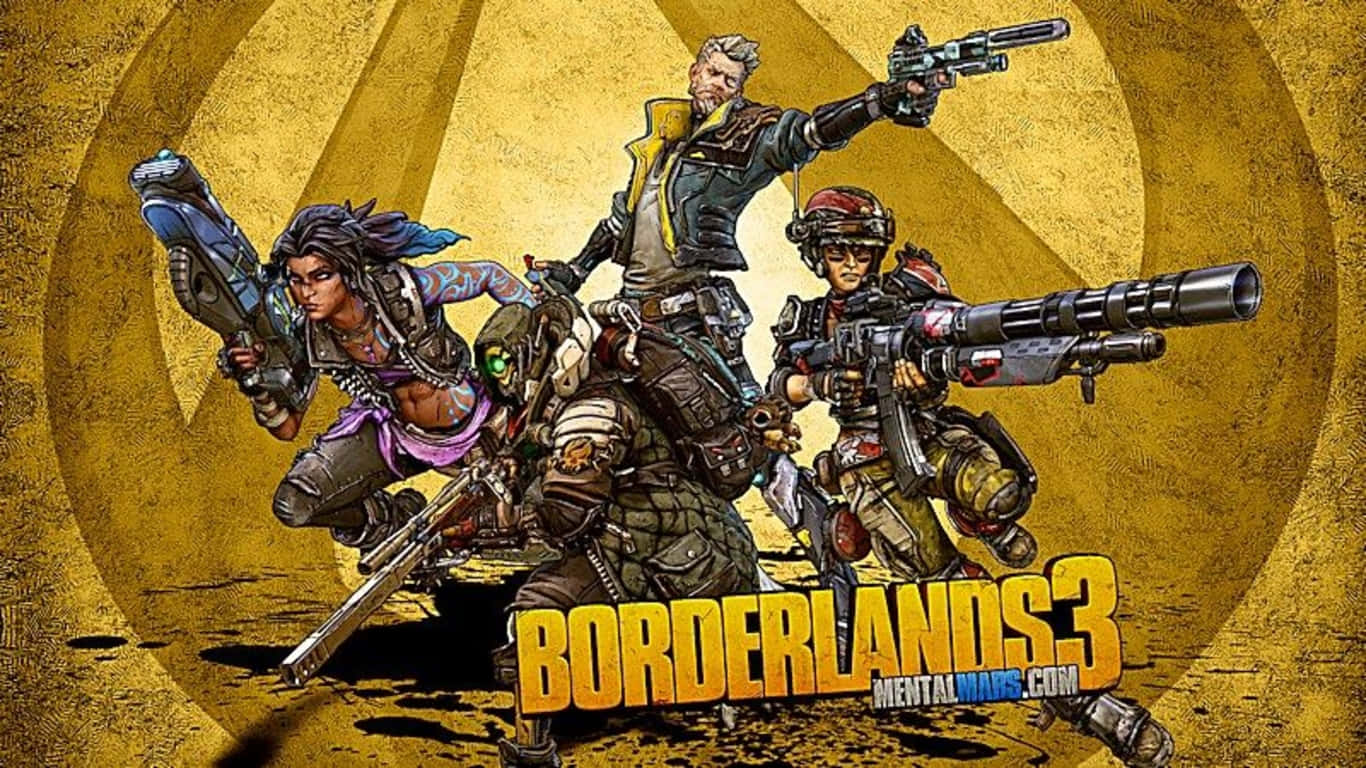 四名身穿戰鬥裝備的武裝Borderlands 3僱傭兵手持武器擺姿勢。