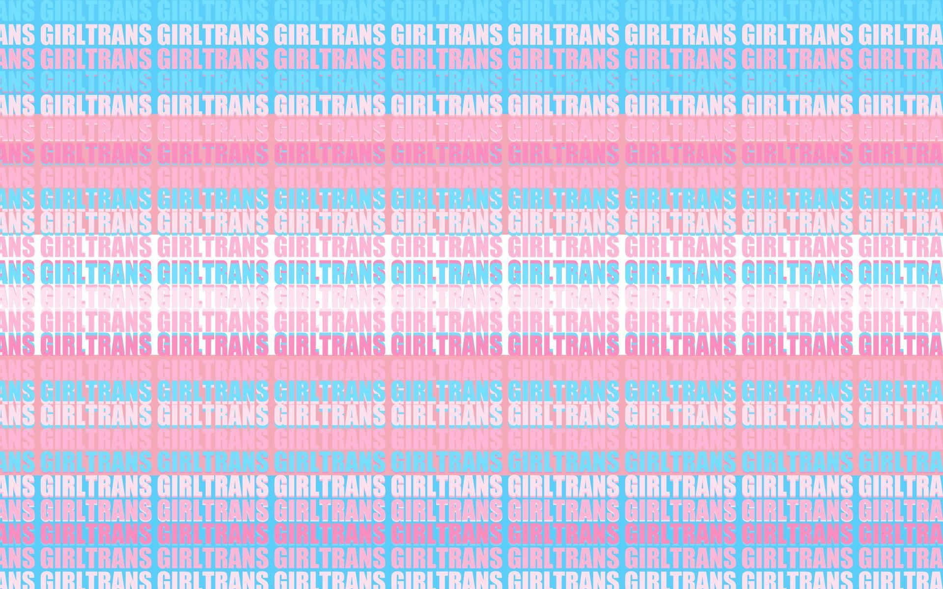 「分享驕傲，我們共同崛起」 壁紙 — 粉紅色和藍色重複的「GIRLTRANS」文字創造出大膽的圖案，具有強烈的性別認同象徵意義。