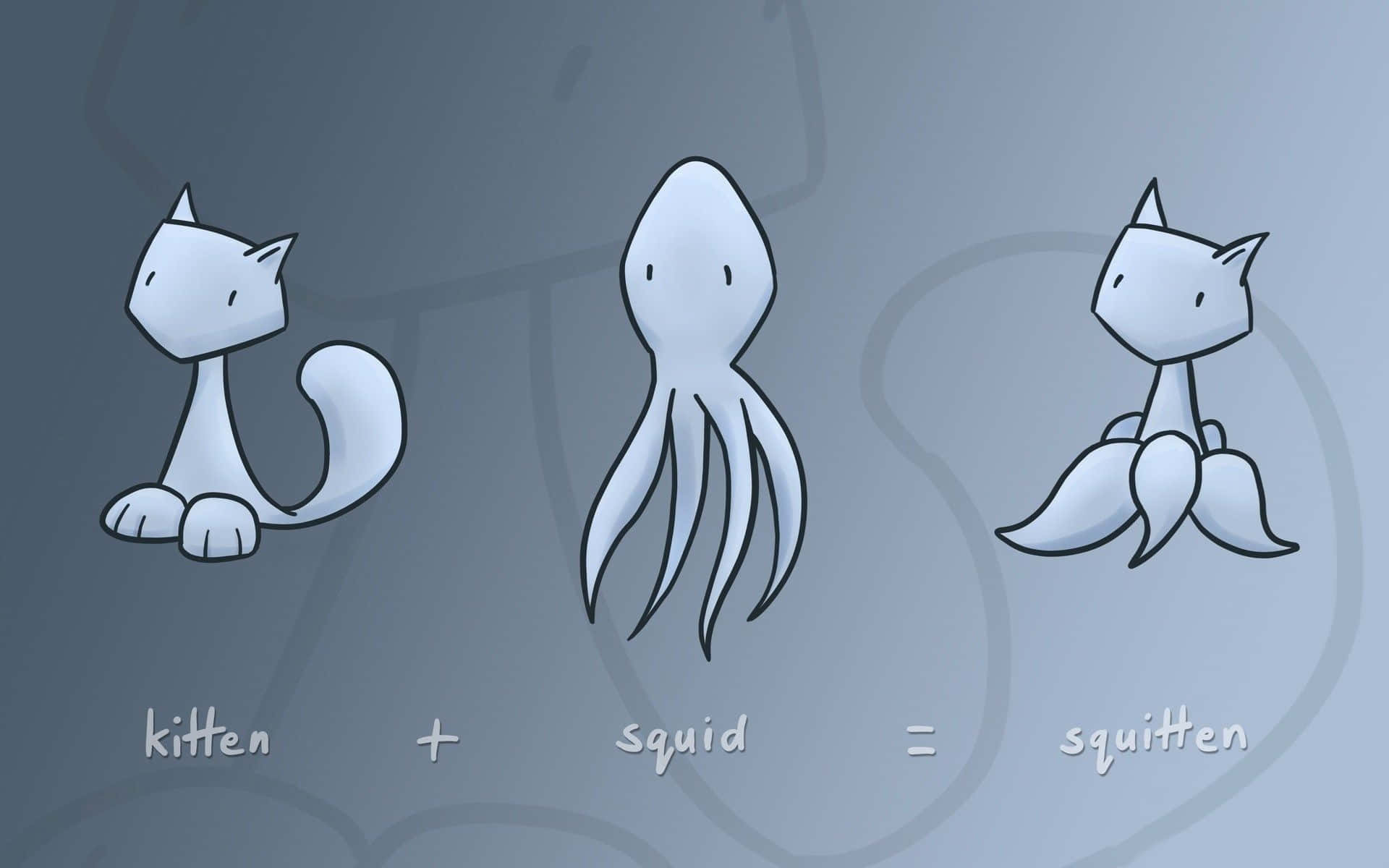 一隻卡通小貓和魷魚組合成一個可愛的混合生物，稱為 squitten。