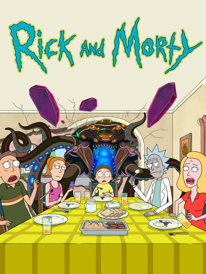 Rick and Morty 一家對晚餐時外星生物破牆而入感到震驚。