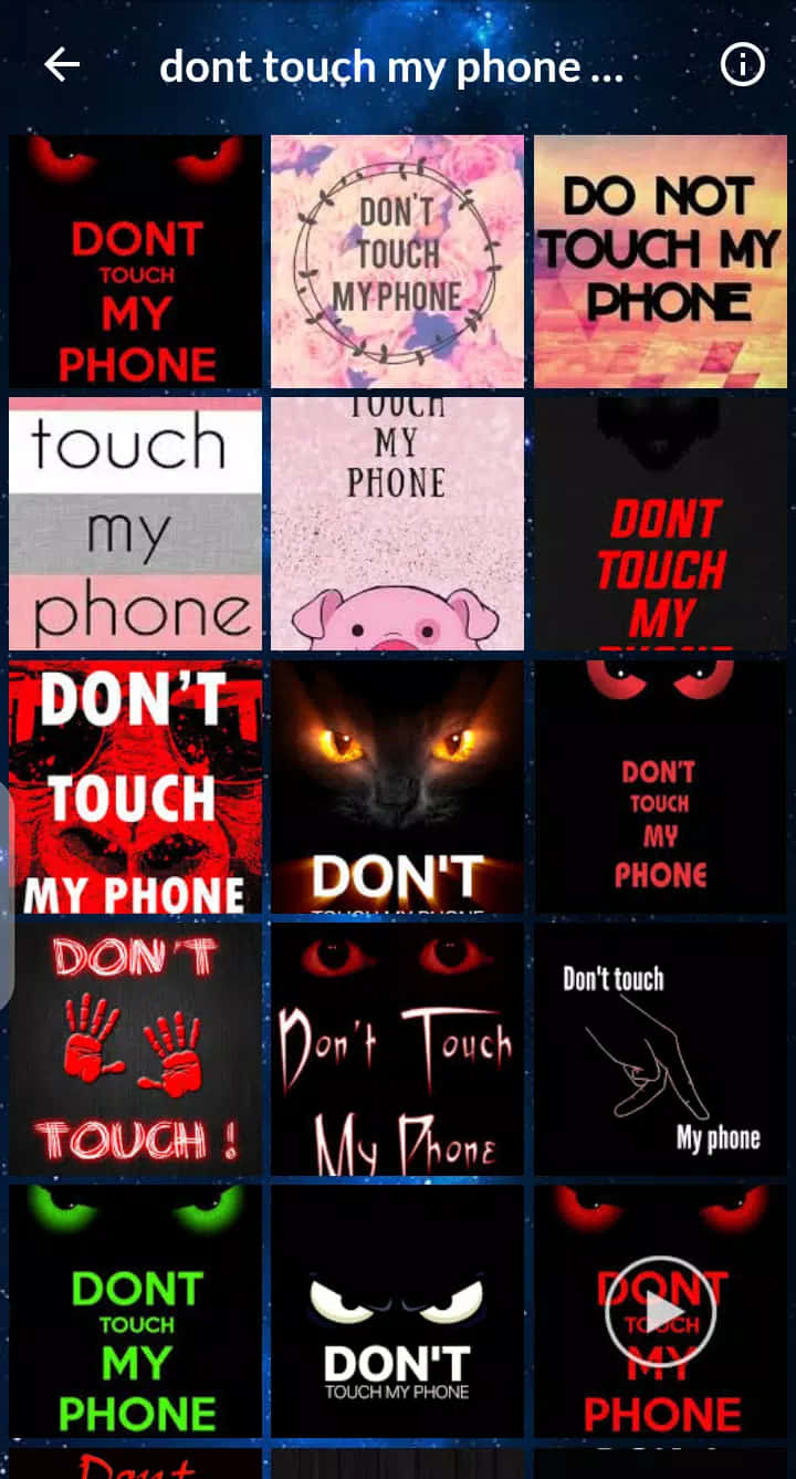 帶有恐怖或有趣設計的「Don't Touch My Phone」手機牆紙網格。