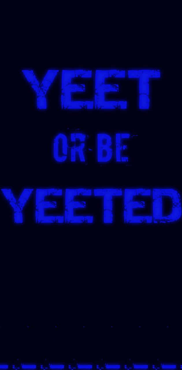 藍色故障文字在黑色背景上寫著「YEET OR BE YEETED」。