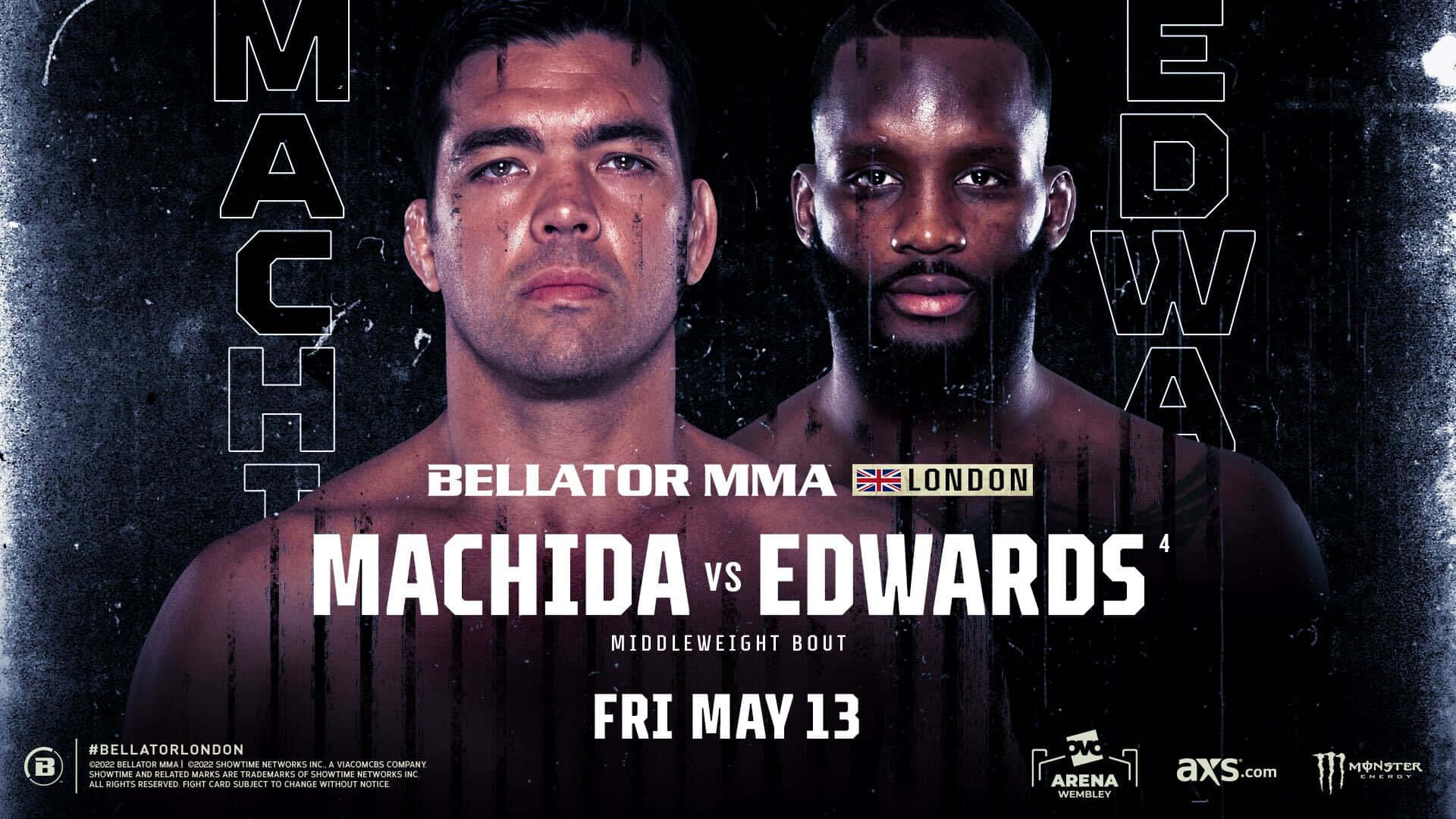 兩位男性MMA拳手在Bellator London的宣傳海報中面向前方。