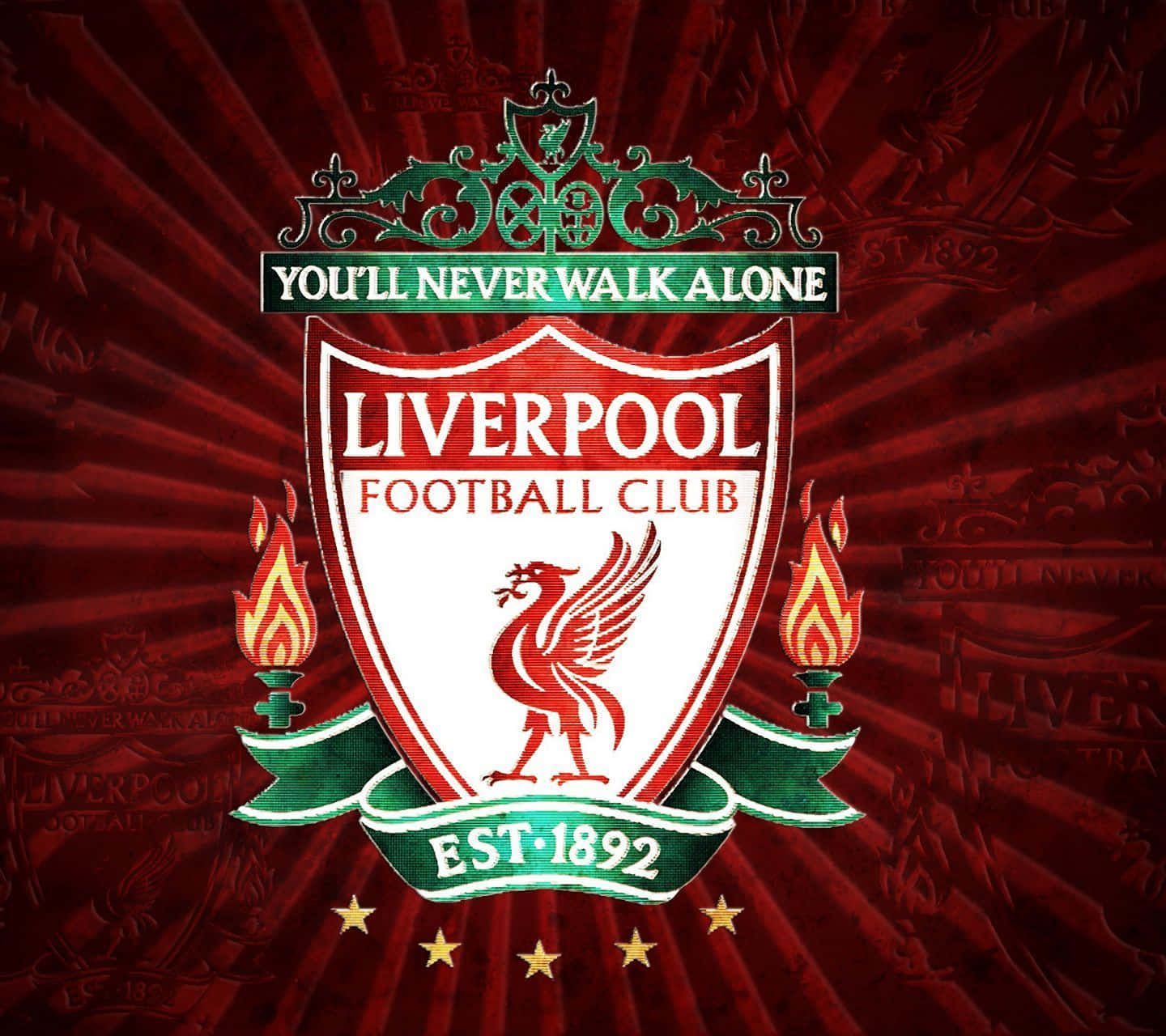 Liverpool Logo 桌布 壁紙 — 利物浦足球會徽章，紅色利物鳥和燃燒火炬在耀眼的紅色背景上。