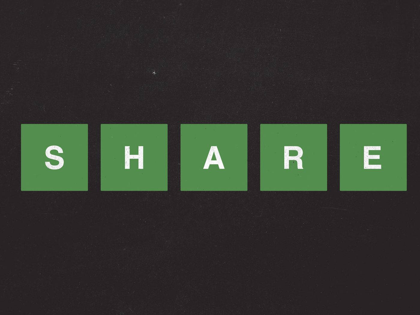 深色背景上，綠色方塊中以白色字母拼寫的「SHARE」。