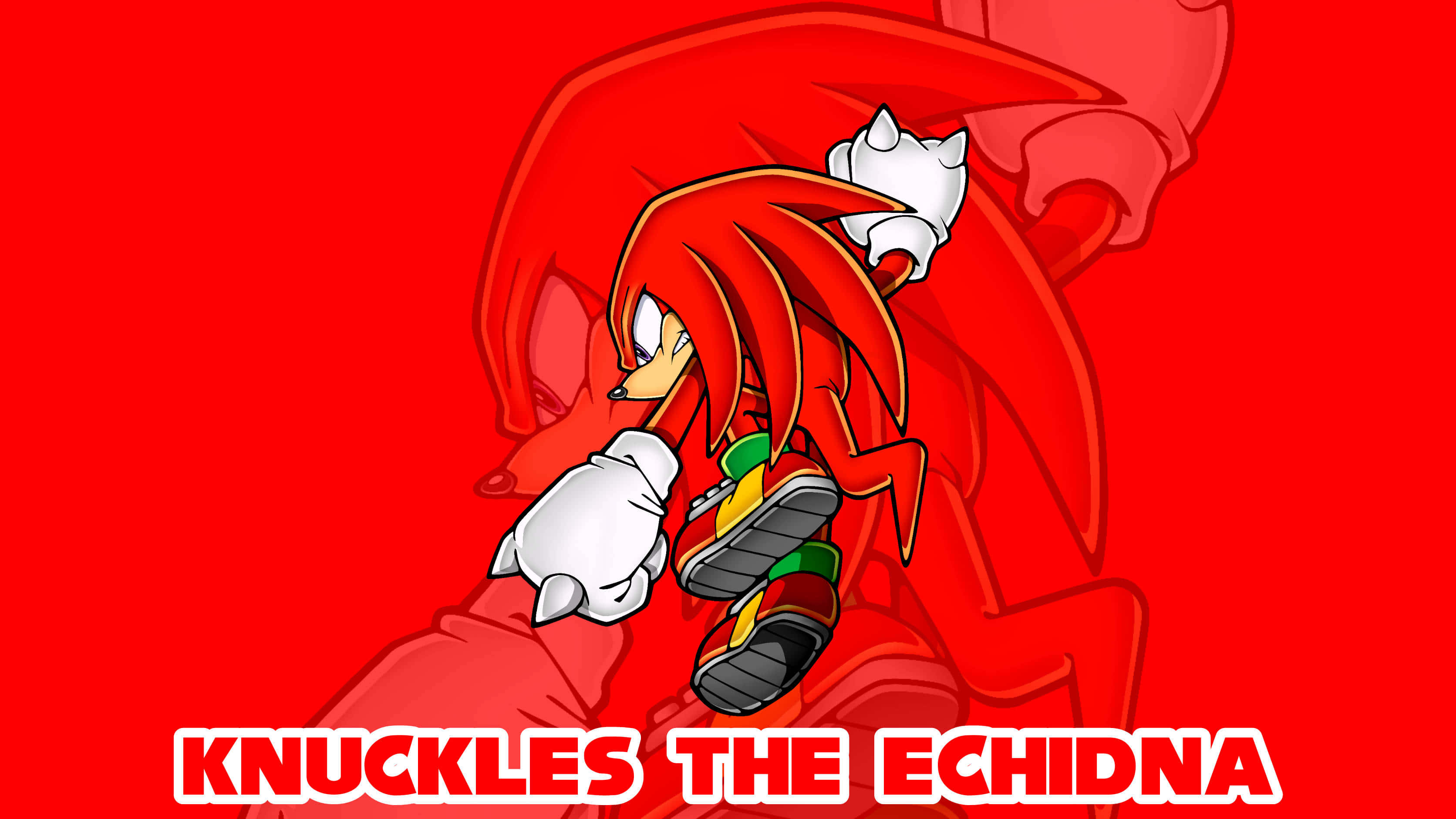 動漫風格的 Knuckles the Echidna，紅色背景和粗體文字。