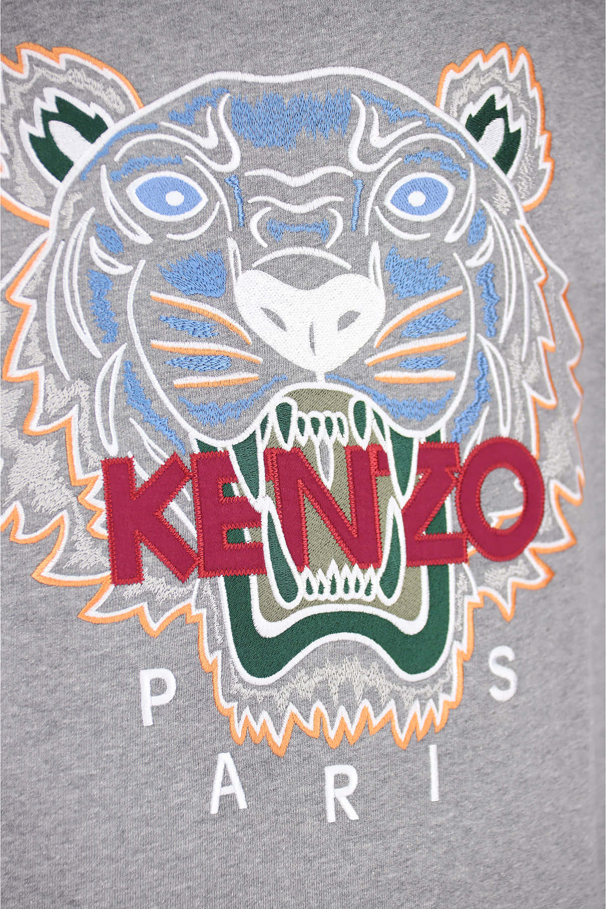 灰色衛衣，帶有刺繡虎頭和 Kenzo Paris 標誌。