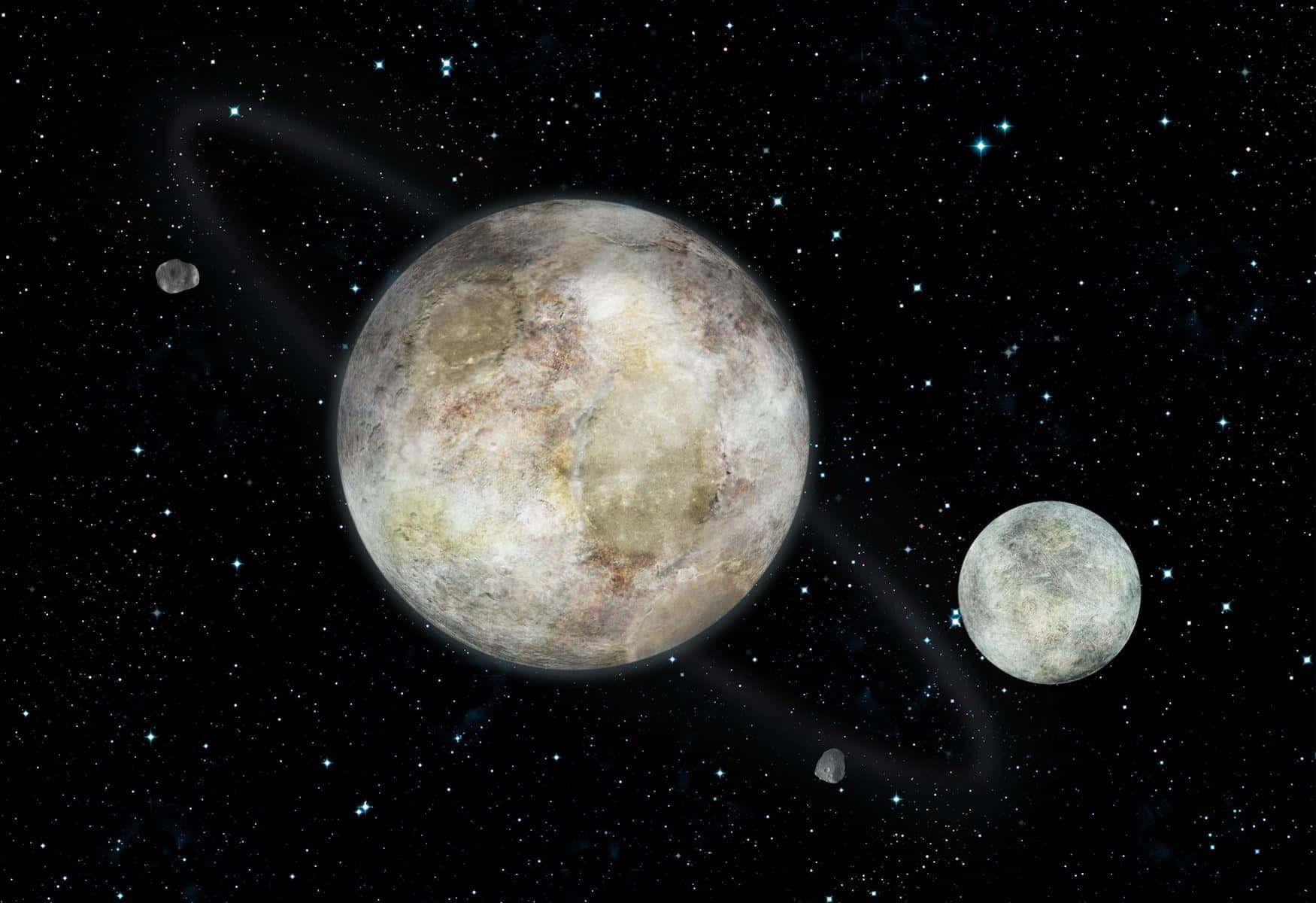 冥王星及其衛星卡戎在星空中與小行星一起運行。