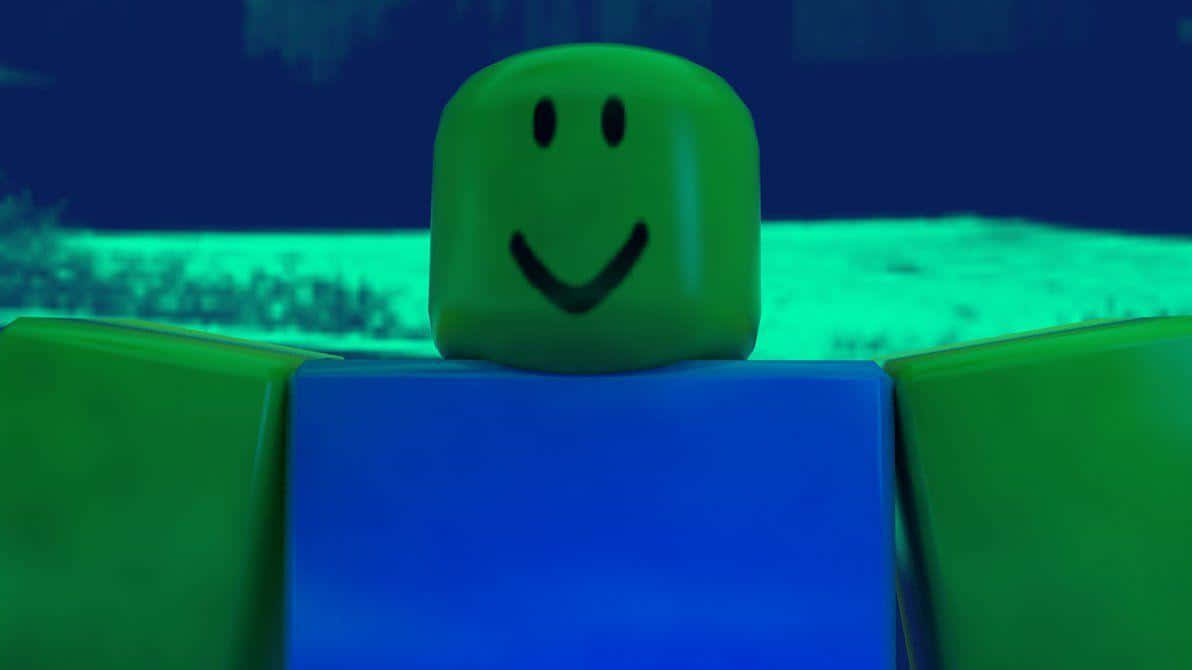 剛開始玩 Roblox 的新手？別擔心，掌握策略，你也能脫穎而出！ 壁紙 — 一個綠色方塊頭像的特寫，笑臉在霓虹綠光下發光。