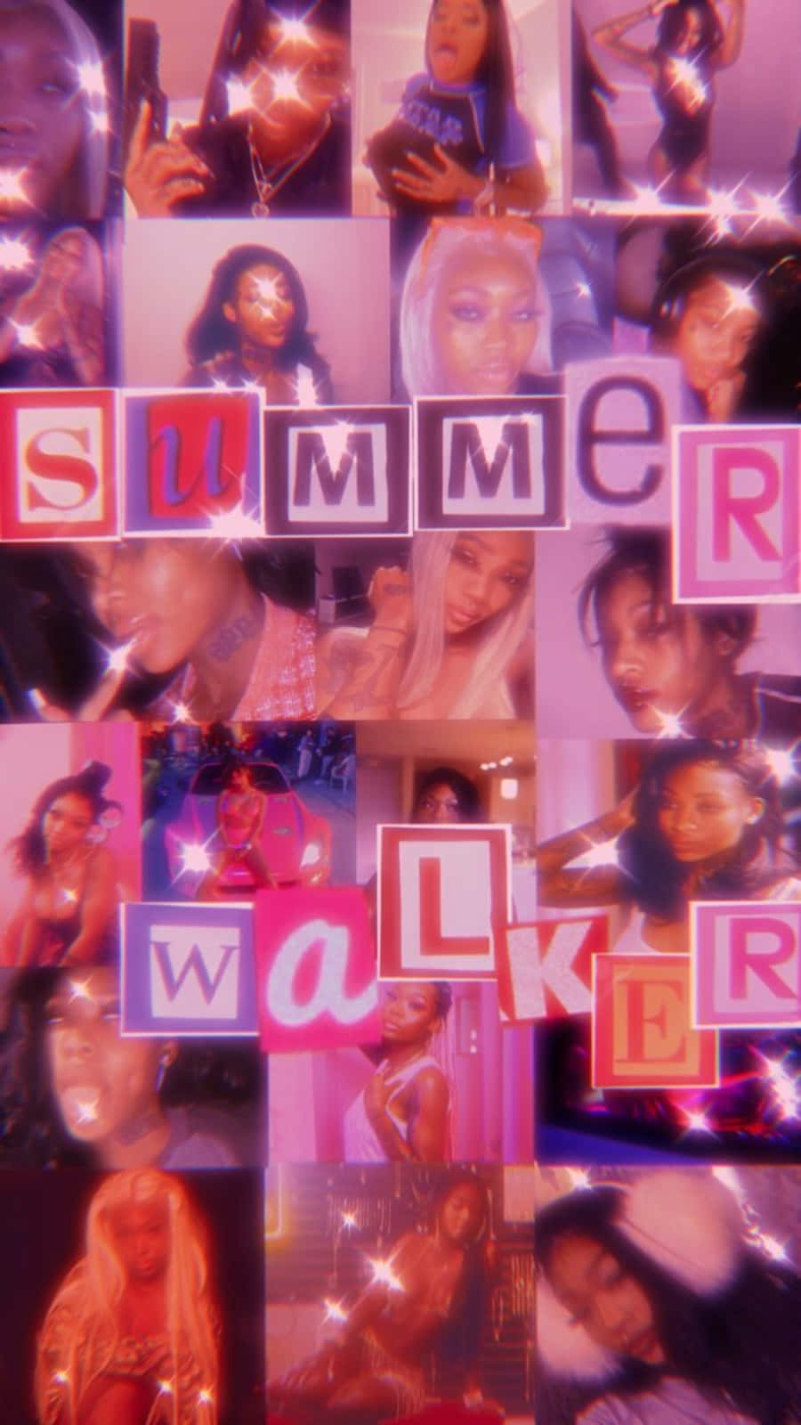 一幅色彩繽紛的女性拼貼畫，帶有閃光和 summer walker 文字。
