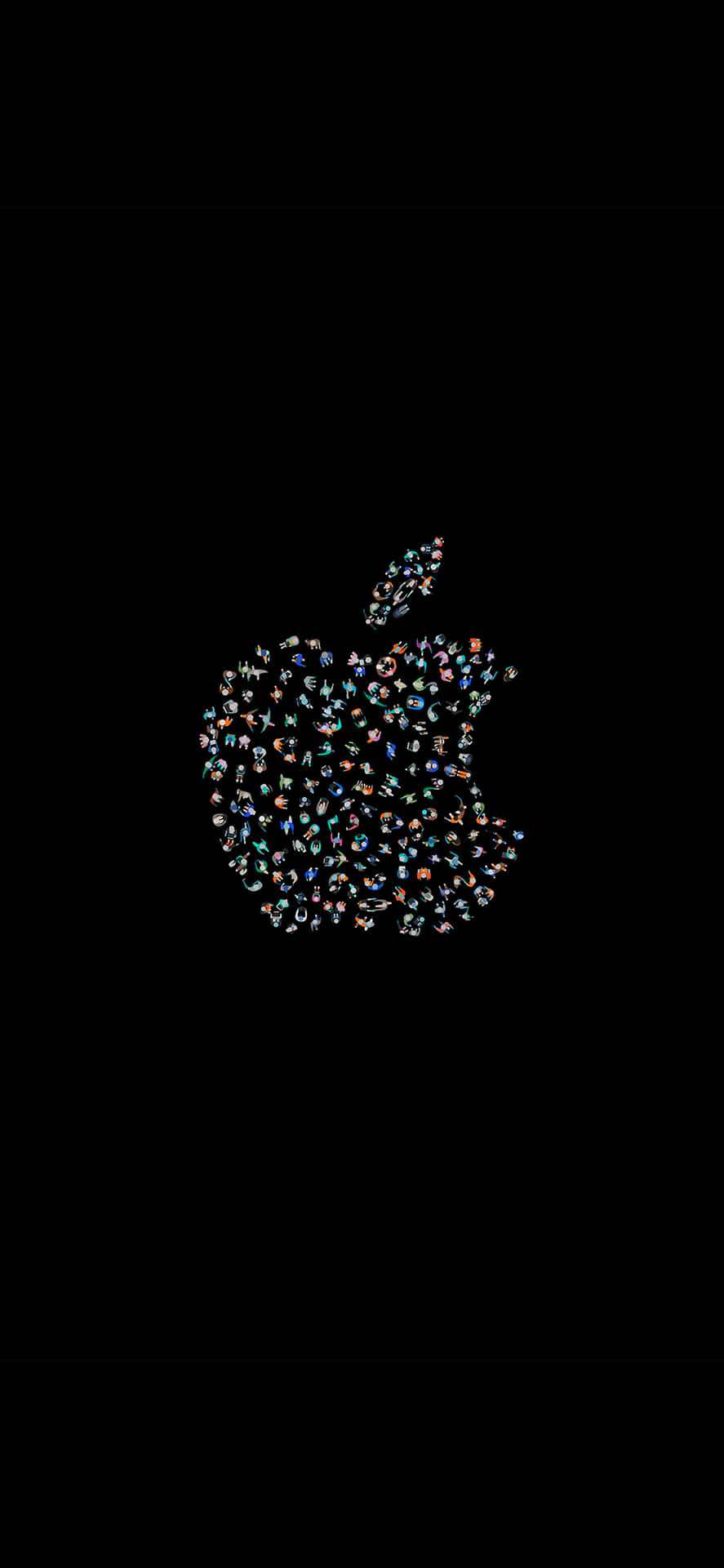 由彩色應用程式圖標組成的Apple標誌，黑色背景