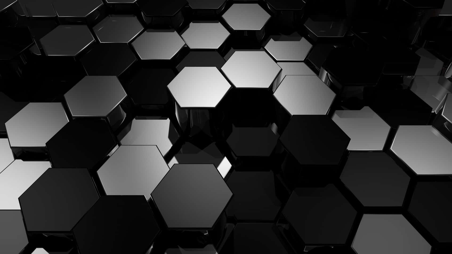抽象3D六邊形圖案，帶有黑色和銀色金屬表面。