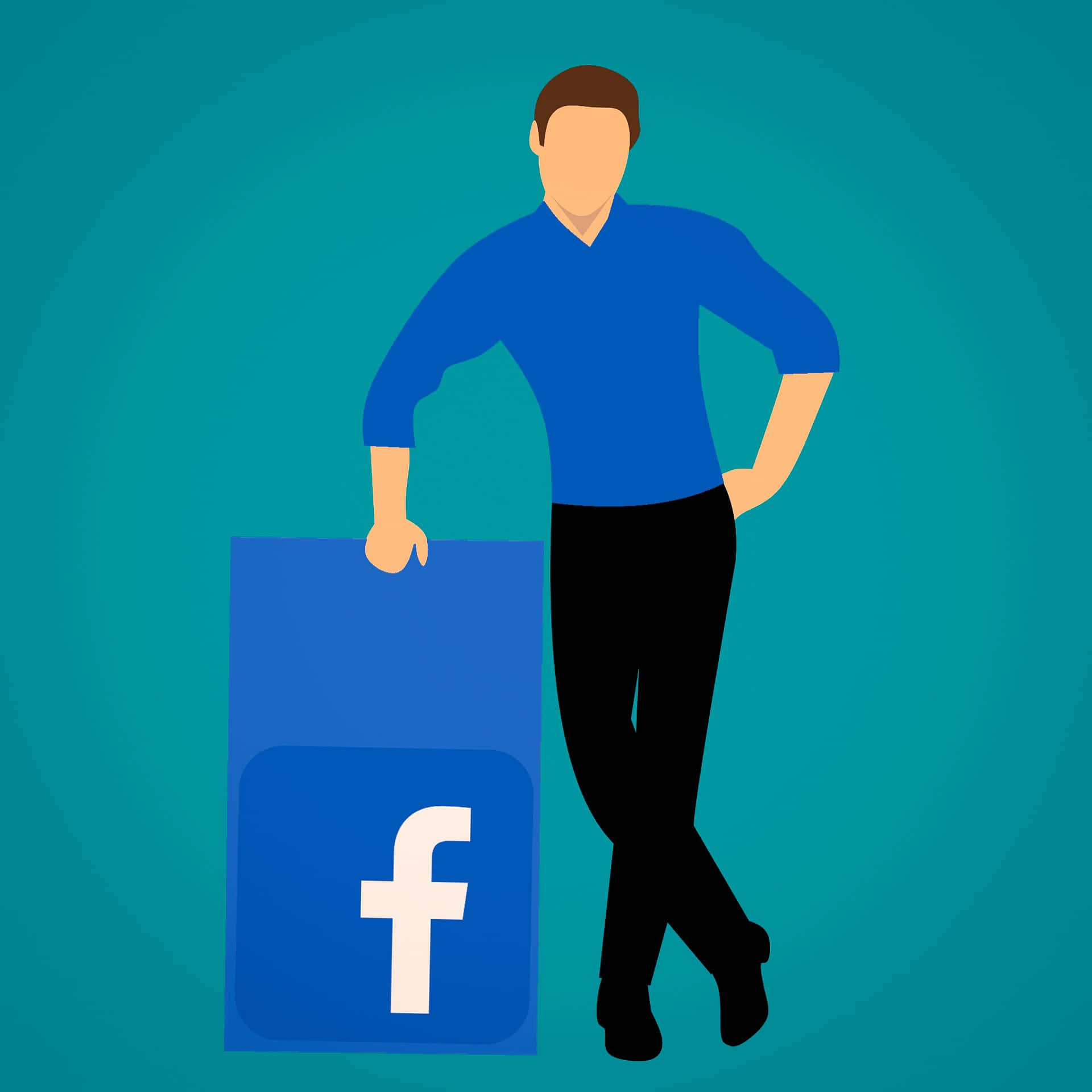 男子靠著Facebook標誌圖示
