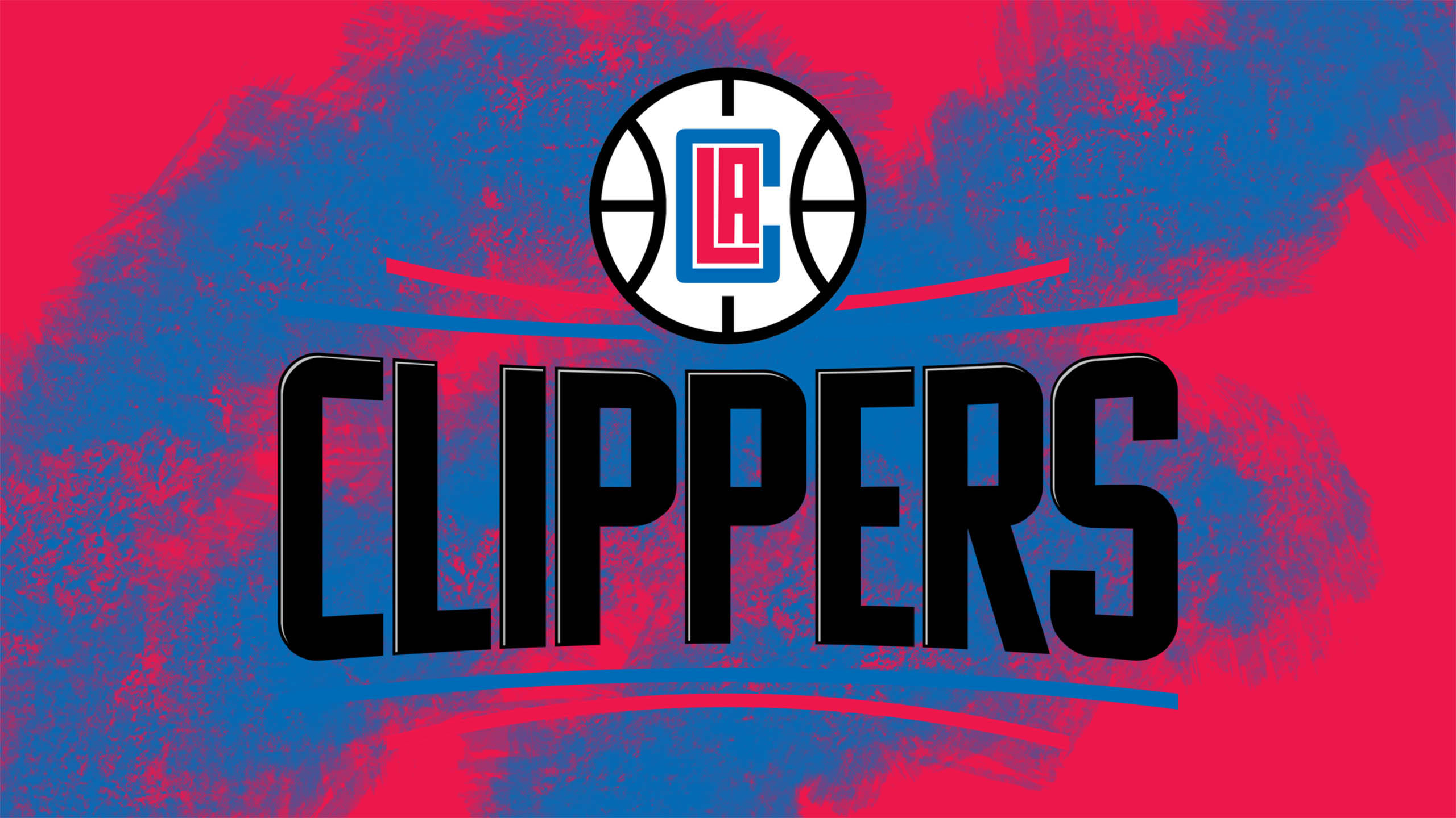創意洛杉磯快艇隊藝術 壁紙 — 大膽的LA快艇隊標誌，帶有籃球徽章和黑色隊名，背景為充滿活力的紅藍紋理。