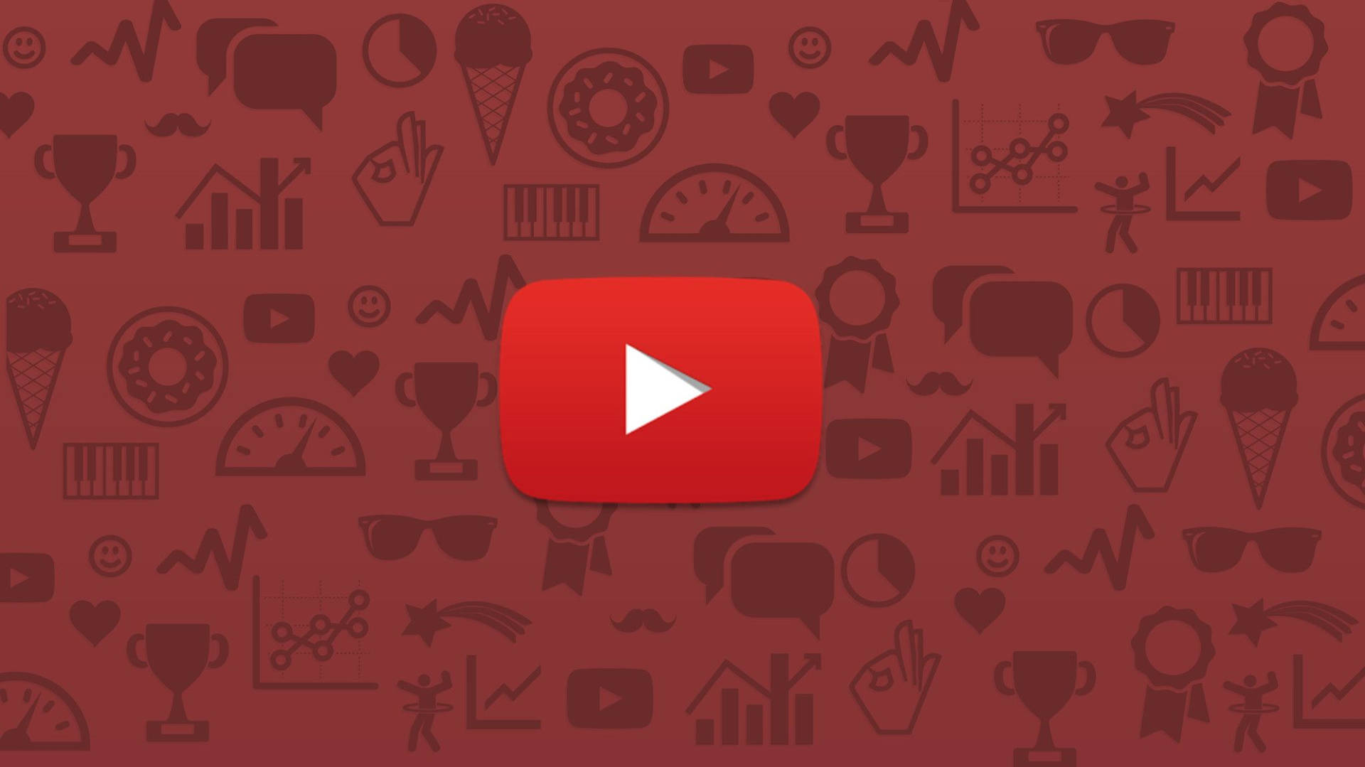 YouTube播放按鈕喺有社交媒體同成就圖示嘅圖案背景上。