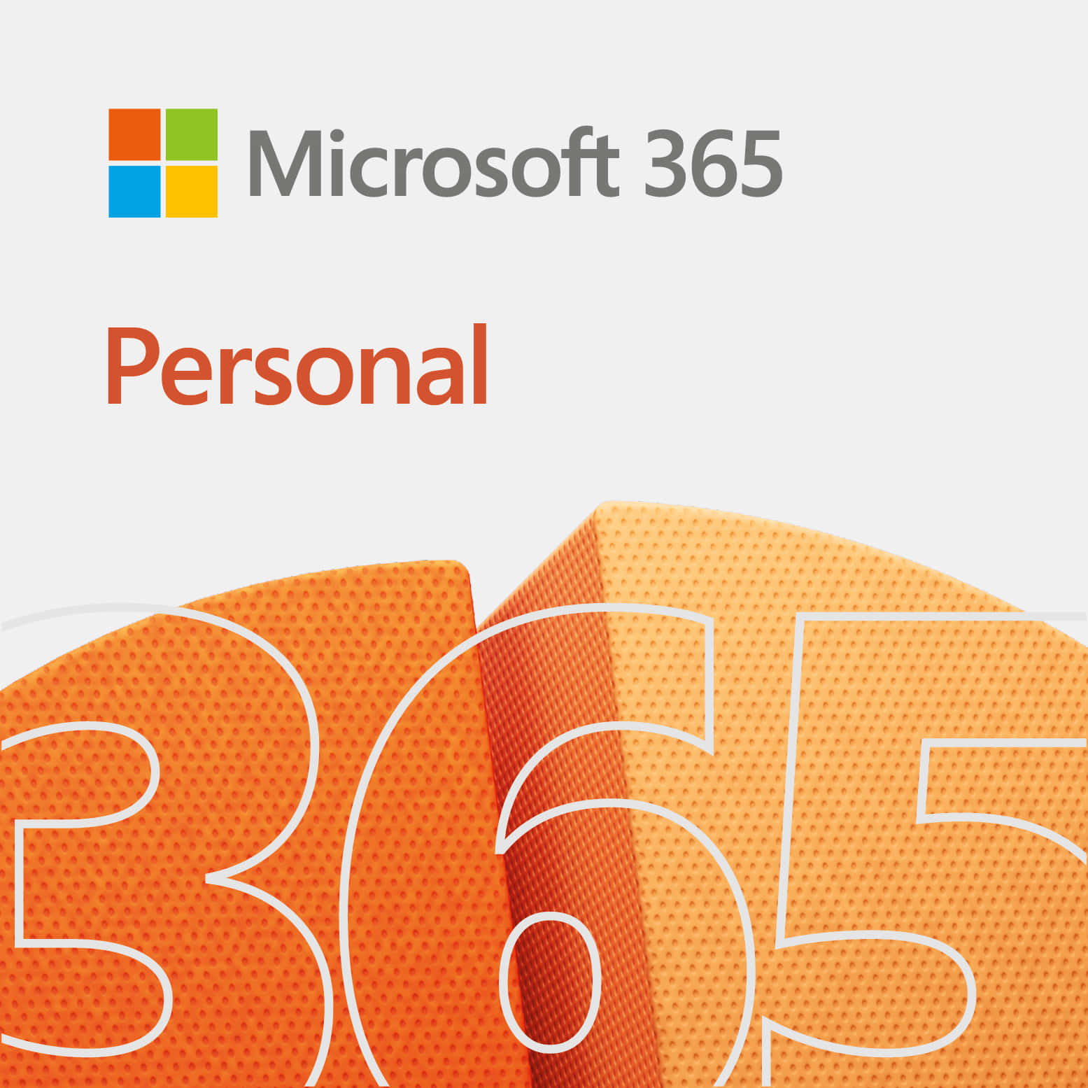 Microsoft 365 Personal 標誌，帶有橙色紋理數字和簡潔設計。