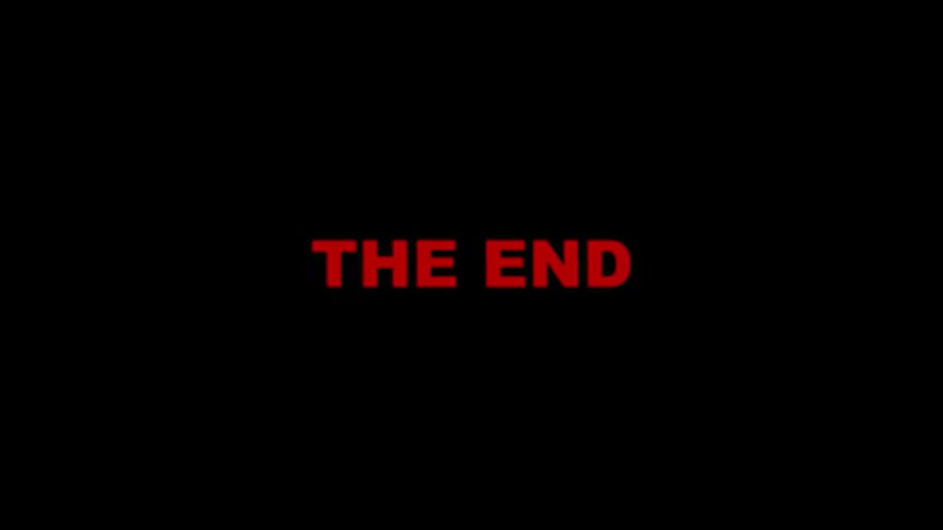 黑色背景上的紅色文字「THE END」。