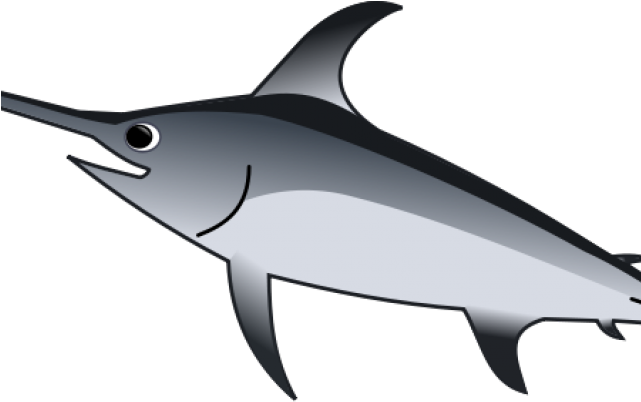 劍魚插圖 壁紙 — 一條時尚的銀色馬林魚在純黑色背景上優雅地游動，帶有平滑的漸變陰影。