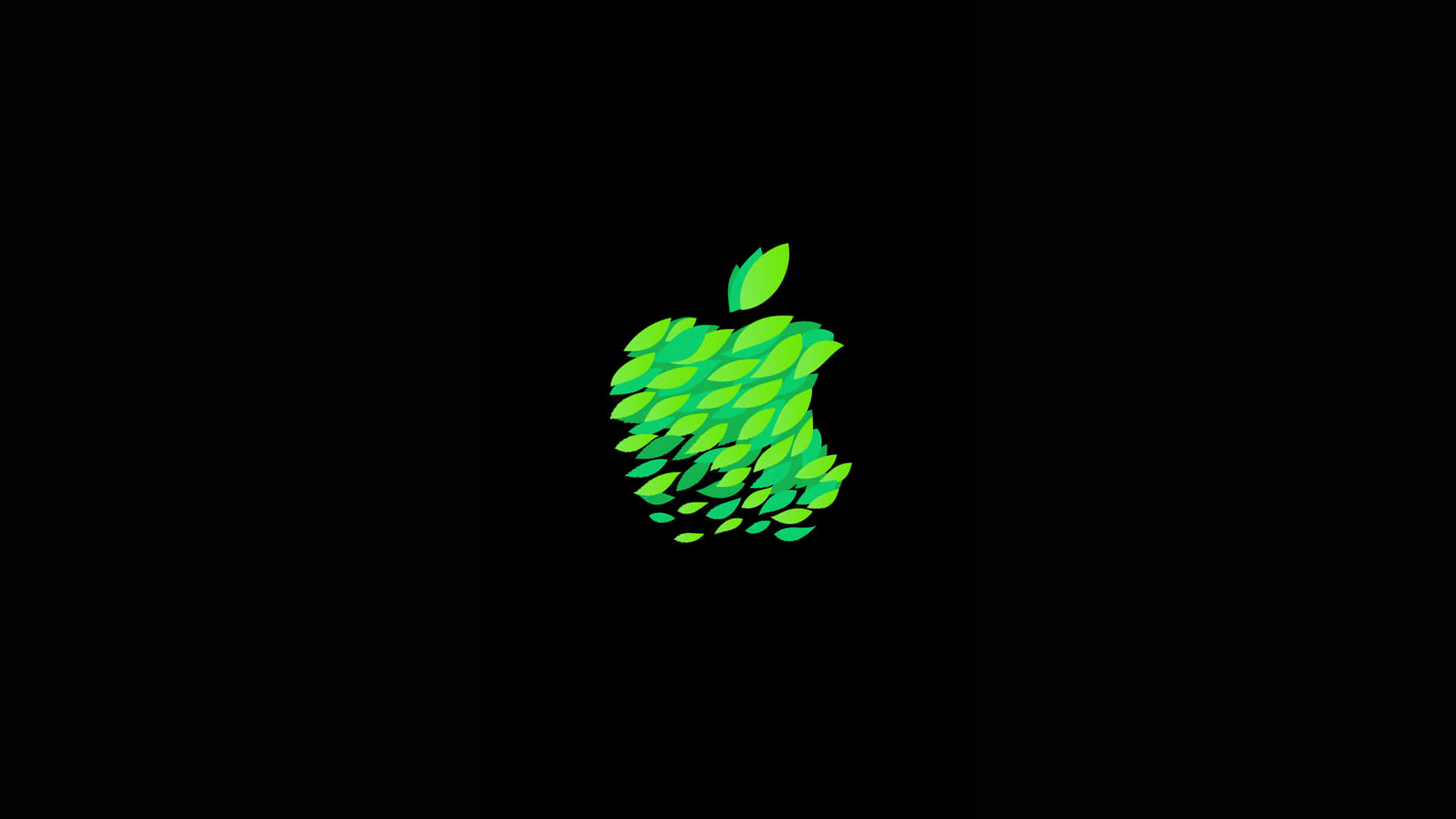 黑色背景上的綠色葉子Apple標誌
