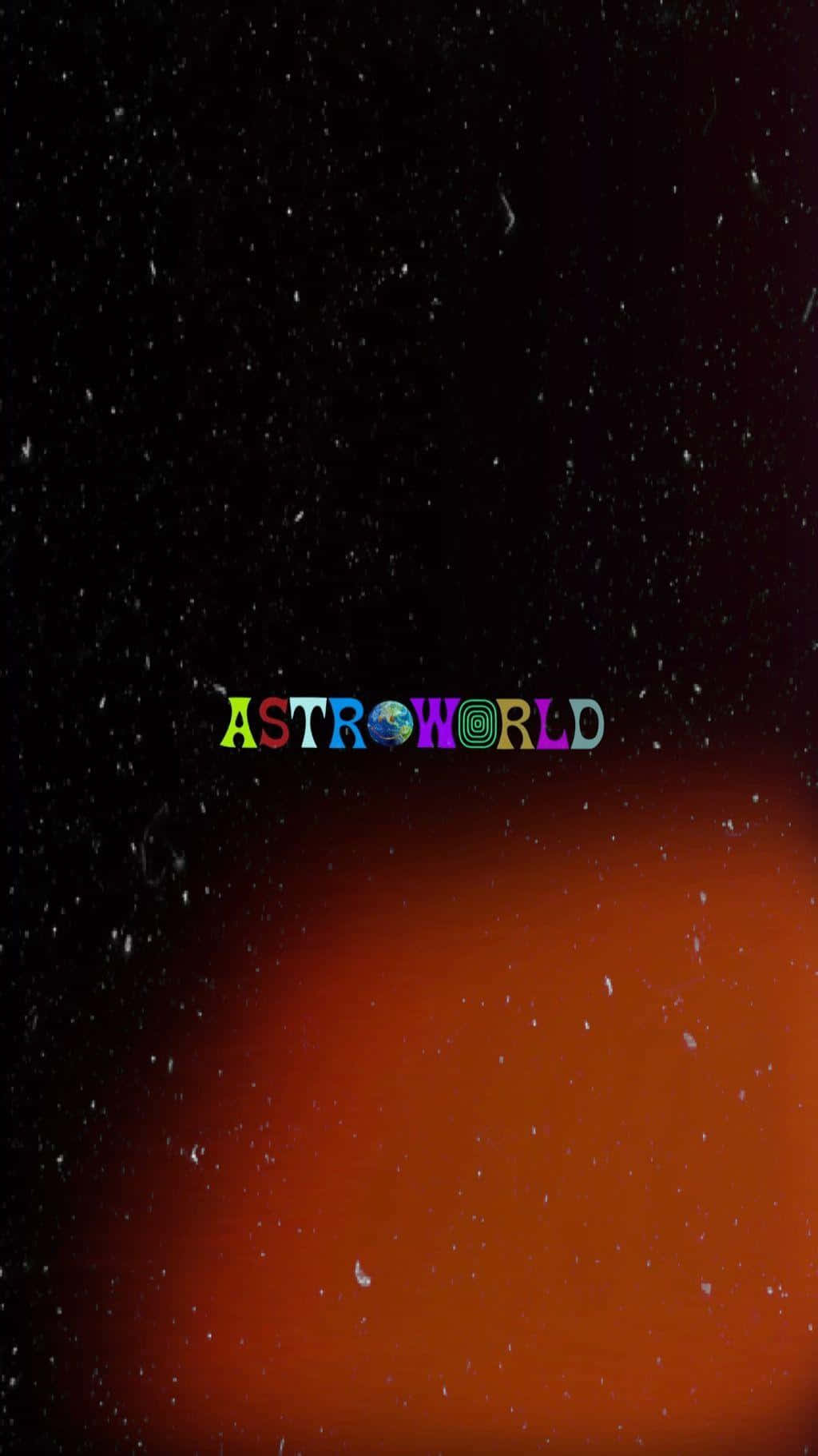 帶有橙色星雲和色彩繽紛ASTROWORLD文字的宇宙背景。