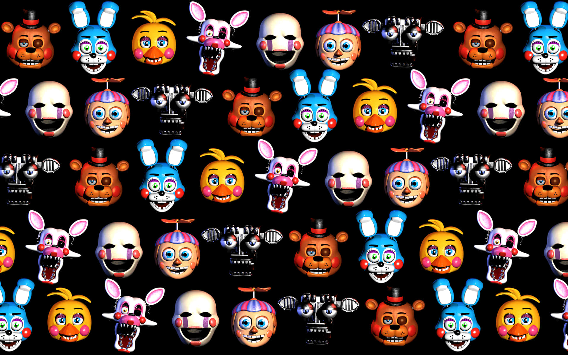 Freddy Fazbear 機械人頭部網格，表情各異。