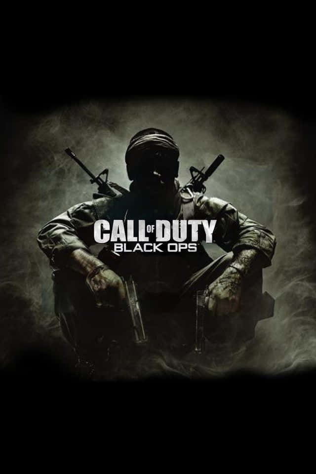 一名戴面具的士兵在煙霧瀰漫的黑暗場景中手持槍械，用於Call of Duty Black Ops。